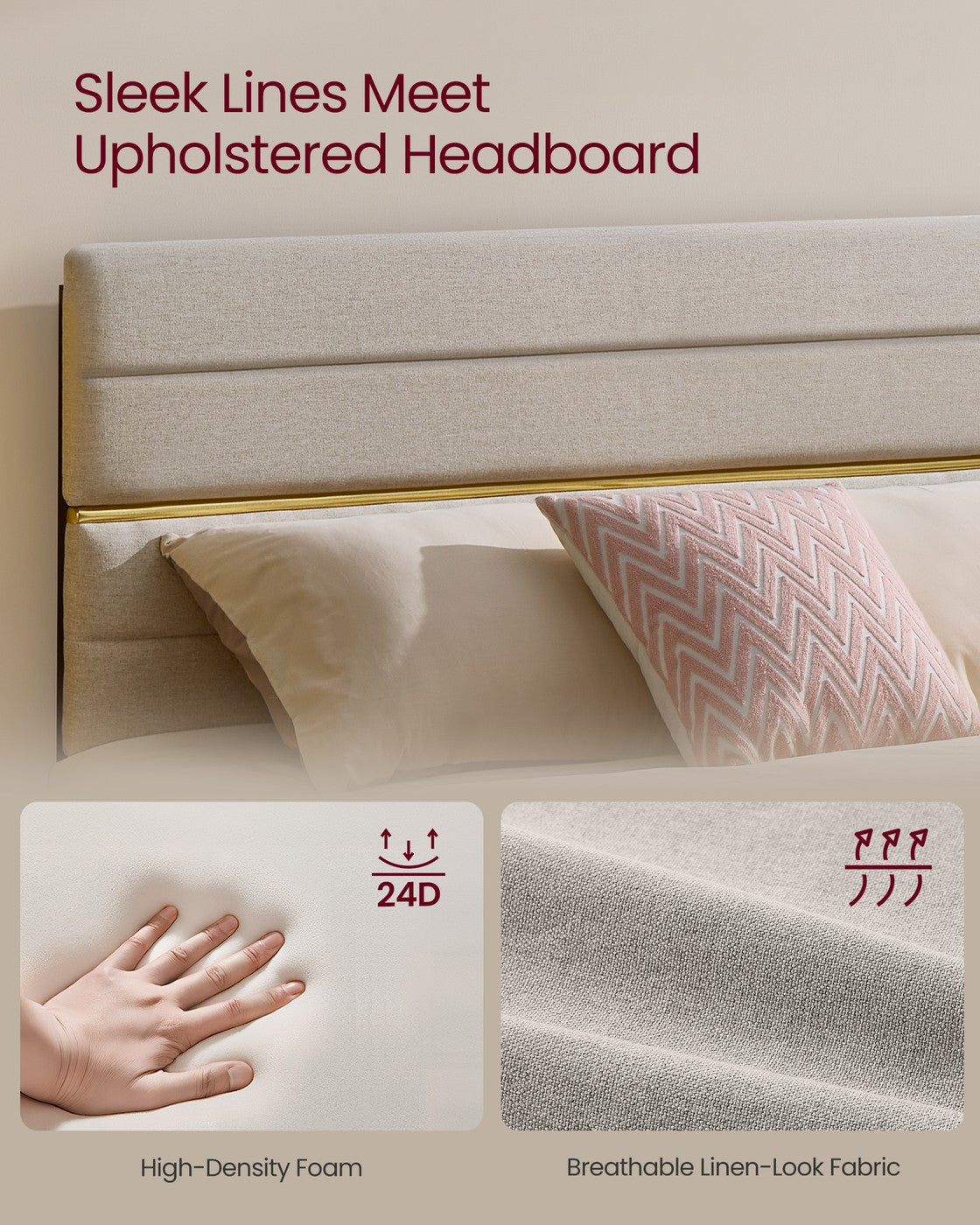 Double Bed Frame - 120x190 - Steel - Adjustable Upholstered Headboard