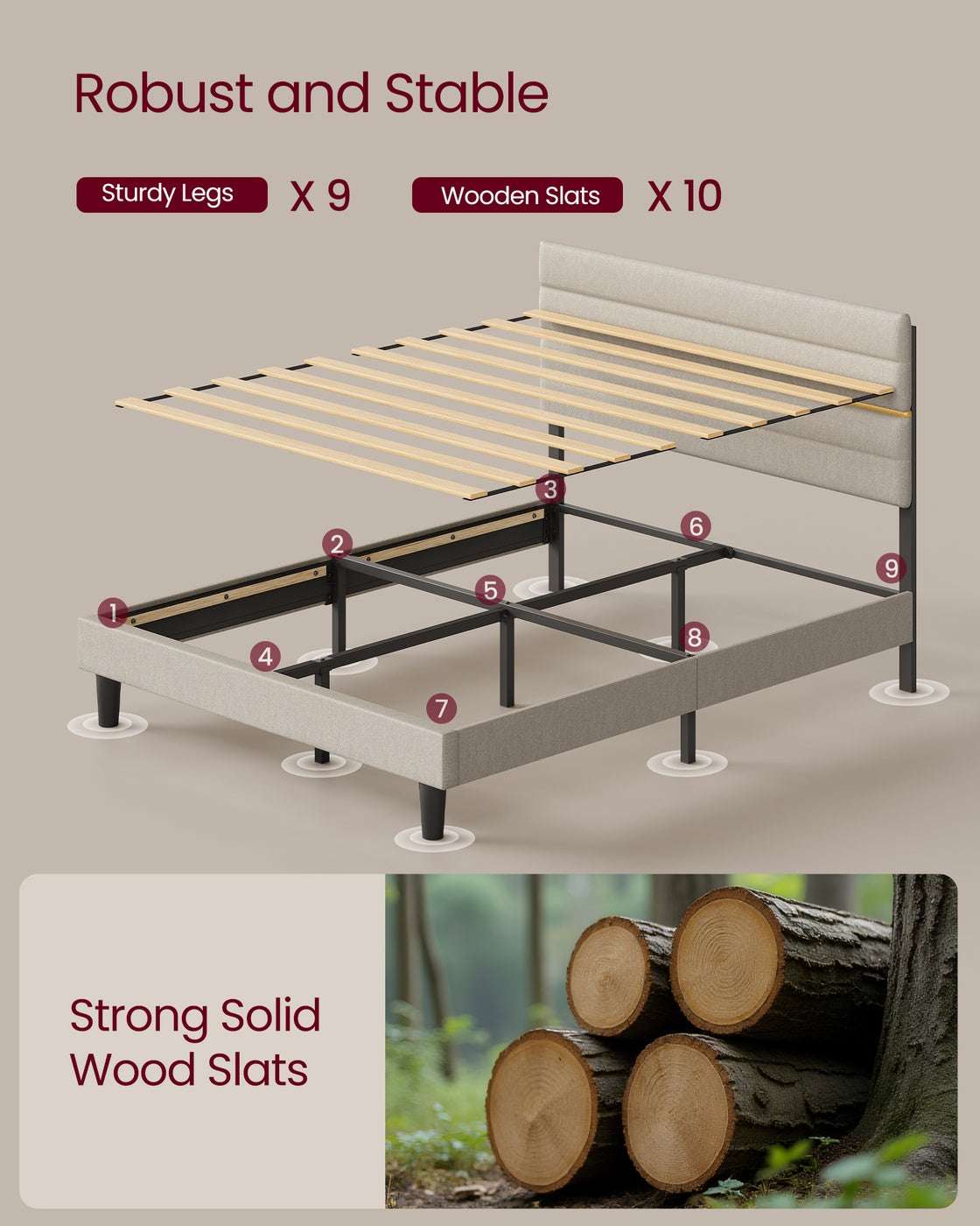 Double Bed Frame - 120x190 - Steel - Adjustable Upholstered Headboard