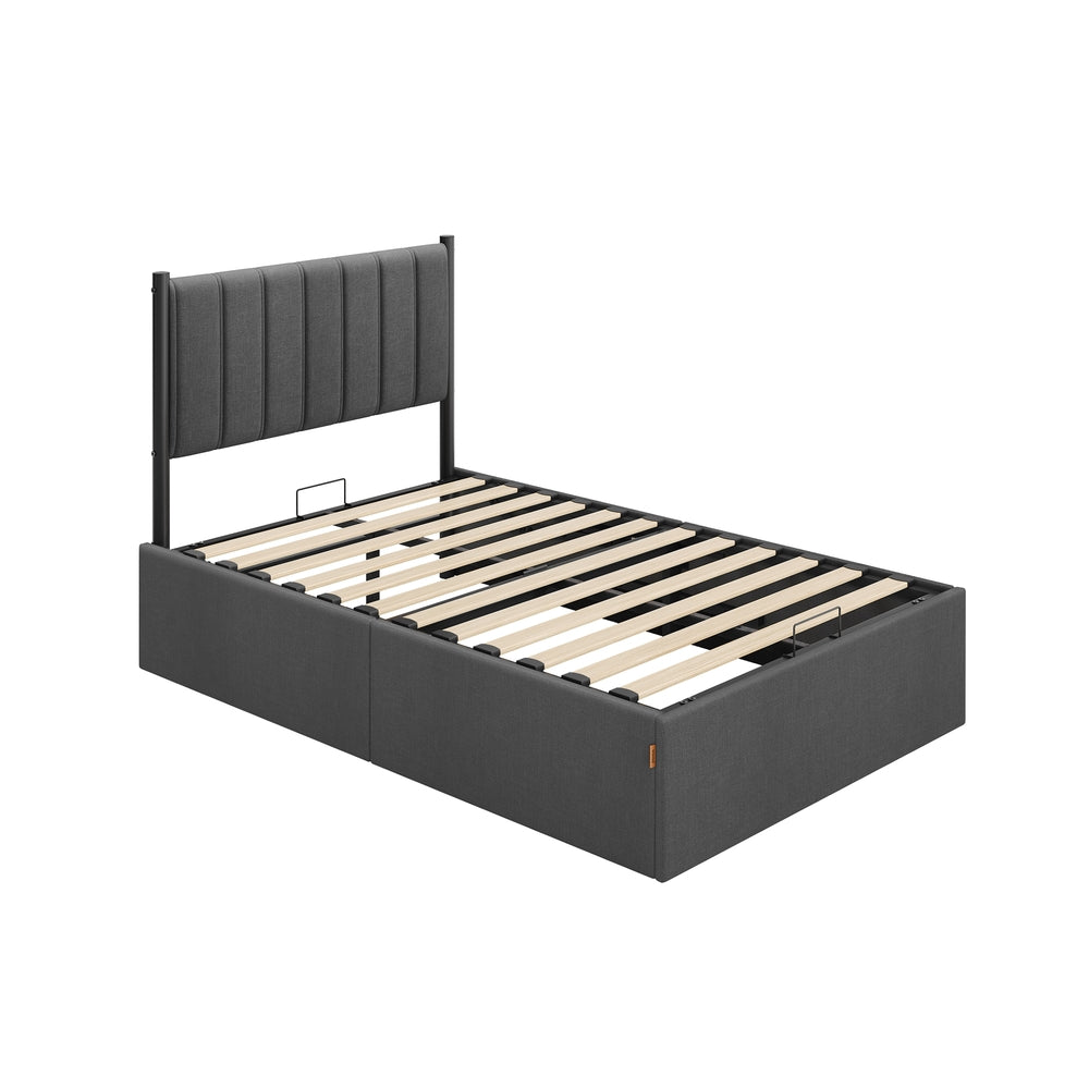 Double Bed Frame - 135 x 190 - Steel - Ottoman Lift-Up Storage