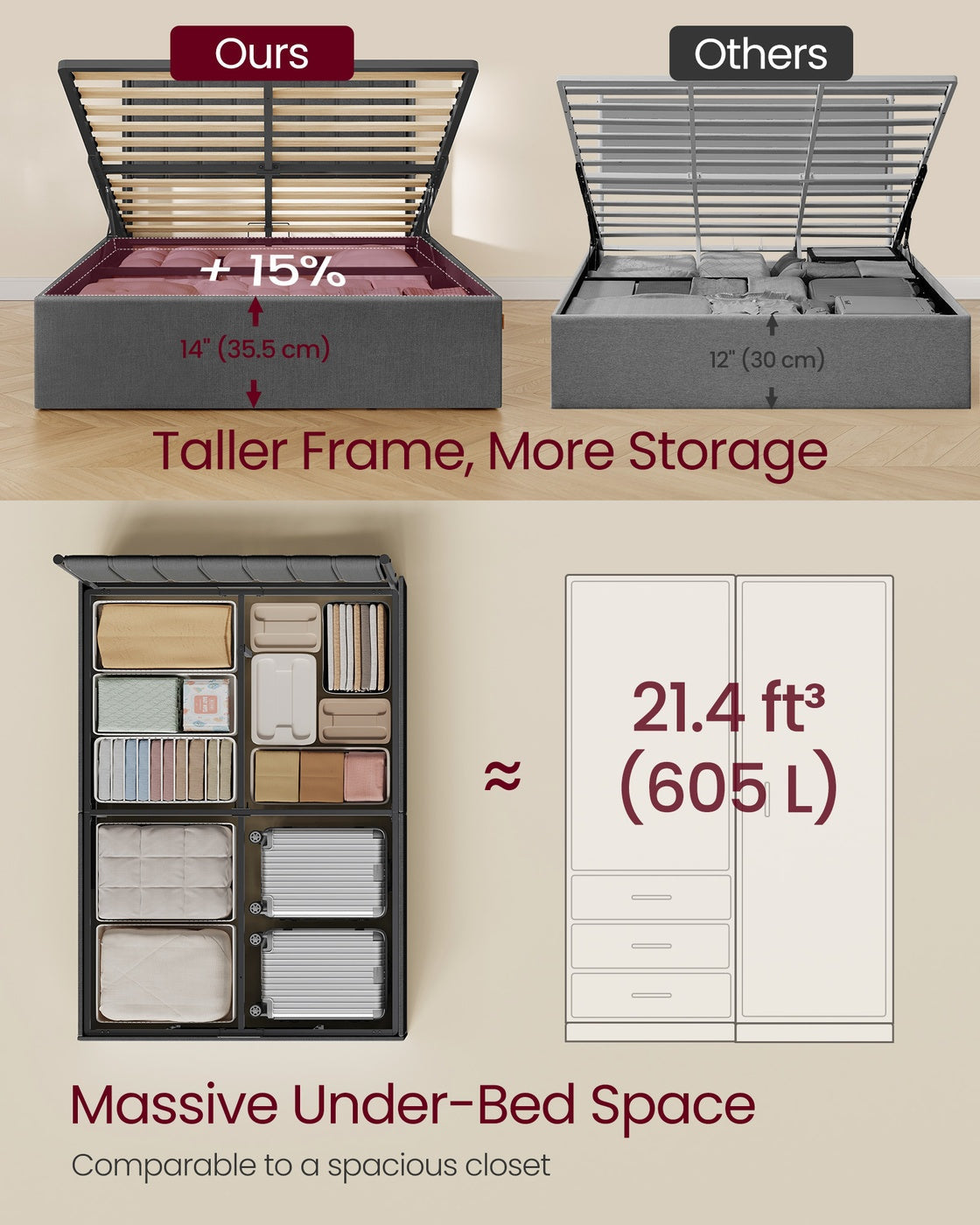Double Bed Frame - 135 x 190 - Steel - Ottoman with Lift-Up Storage