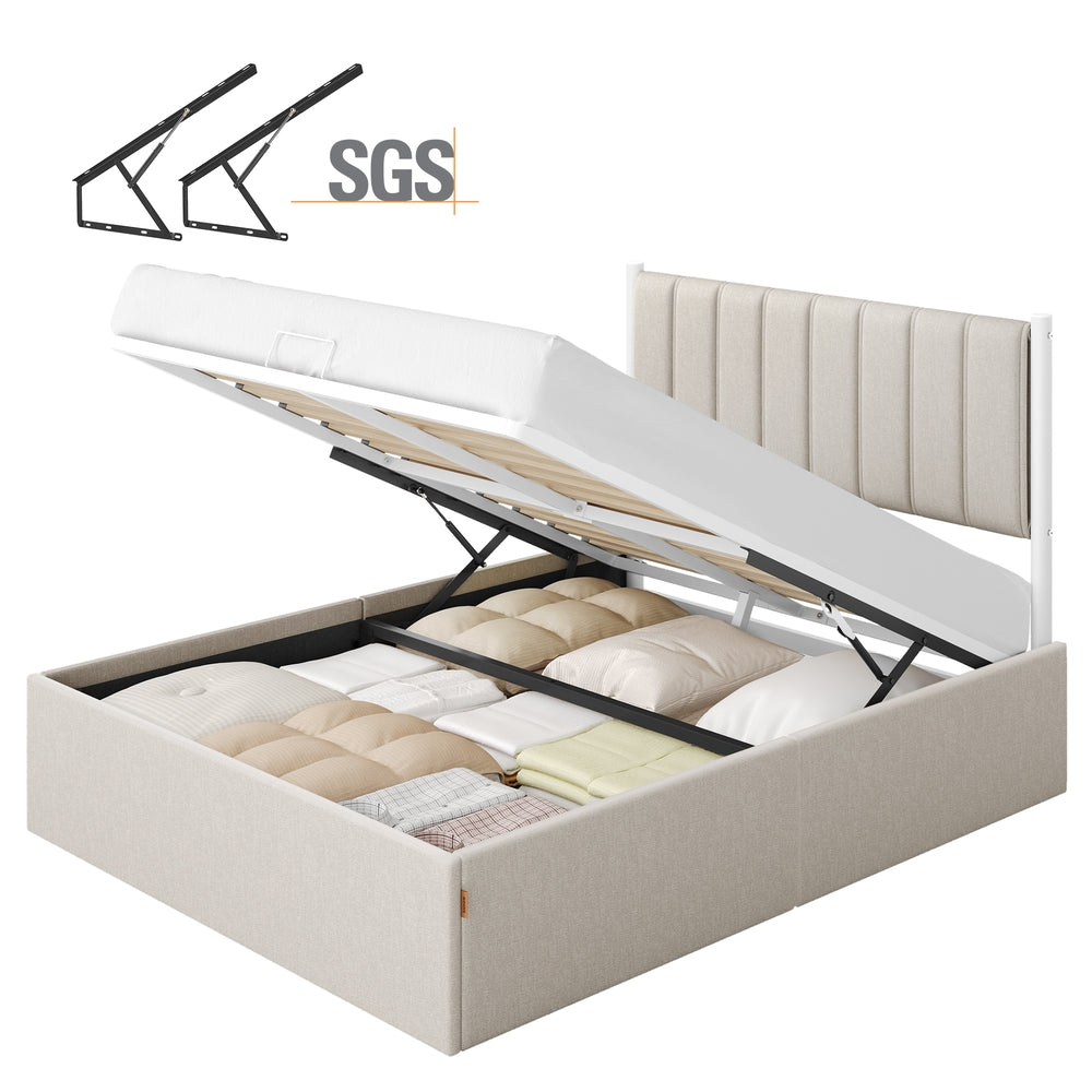 Double Bed Frame - 135 x 190 - Steel - Ottoman with Lift-Up Storage