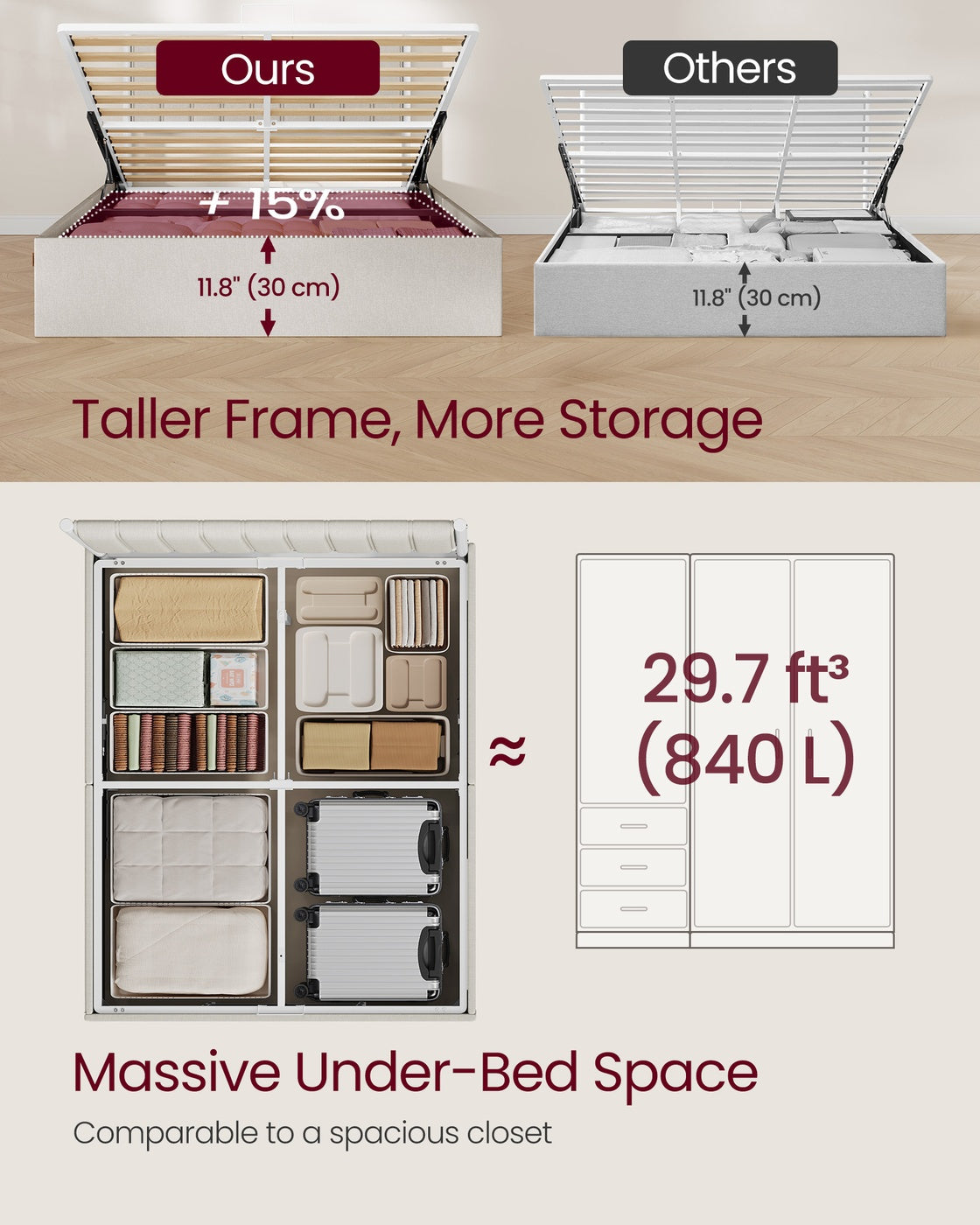 Double Bed Frame - 135 x 190 - Steel - Ottoman with Lift-Up Storage