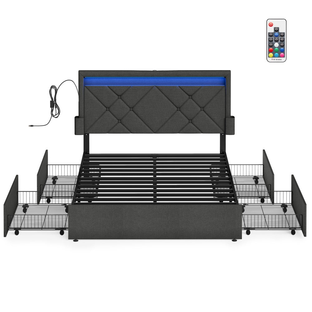 Double Bed Frame - 78.8" x 56.7" - Steel - LED Lights