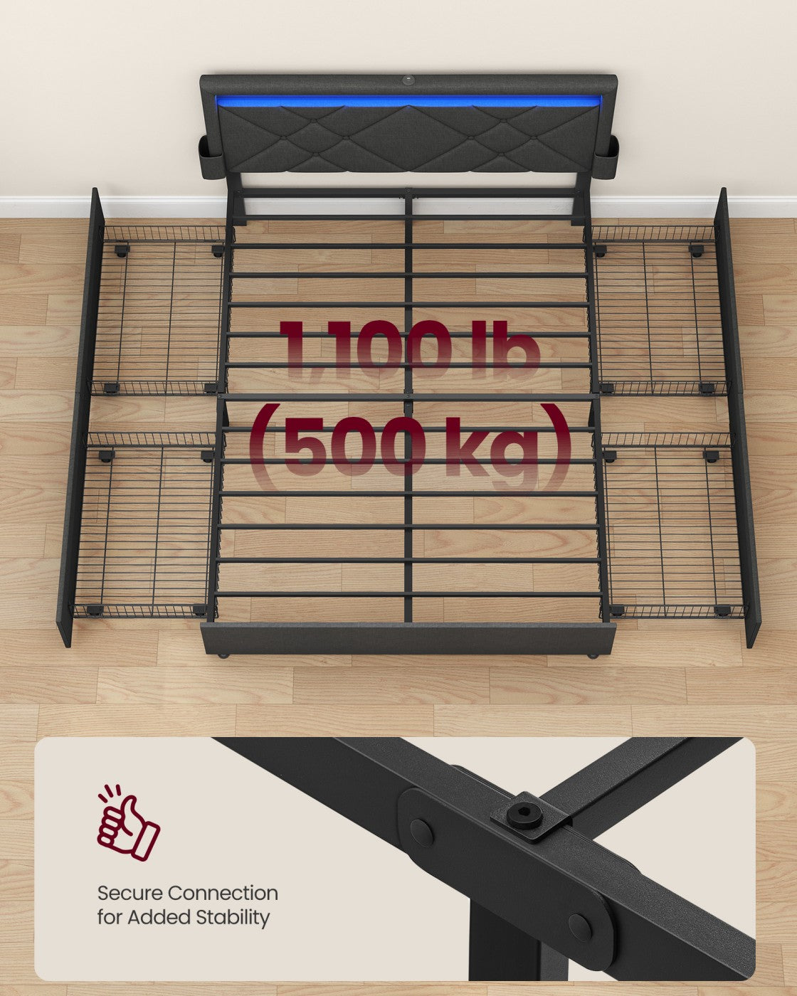 Double Bed Frame - 78.8" x 56.7" - Steel - LED Lights