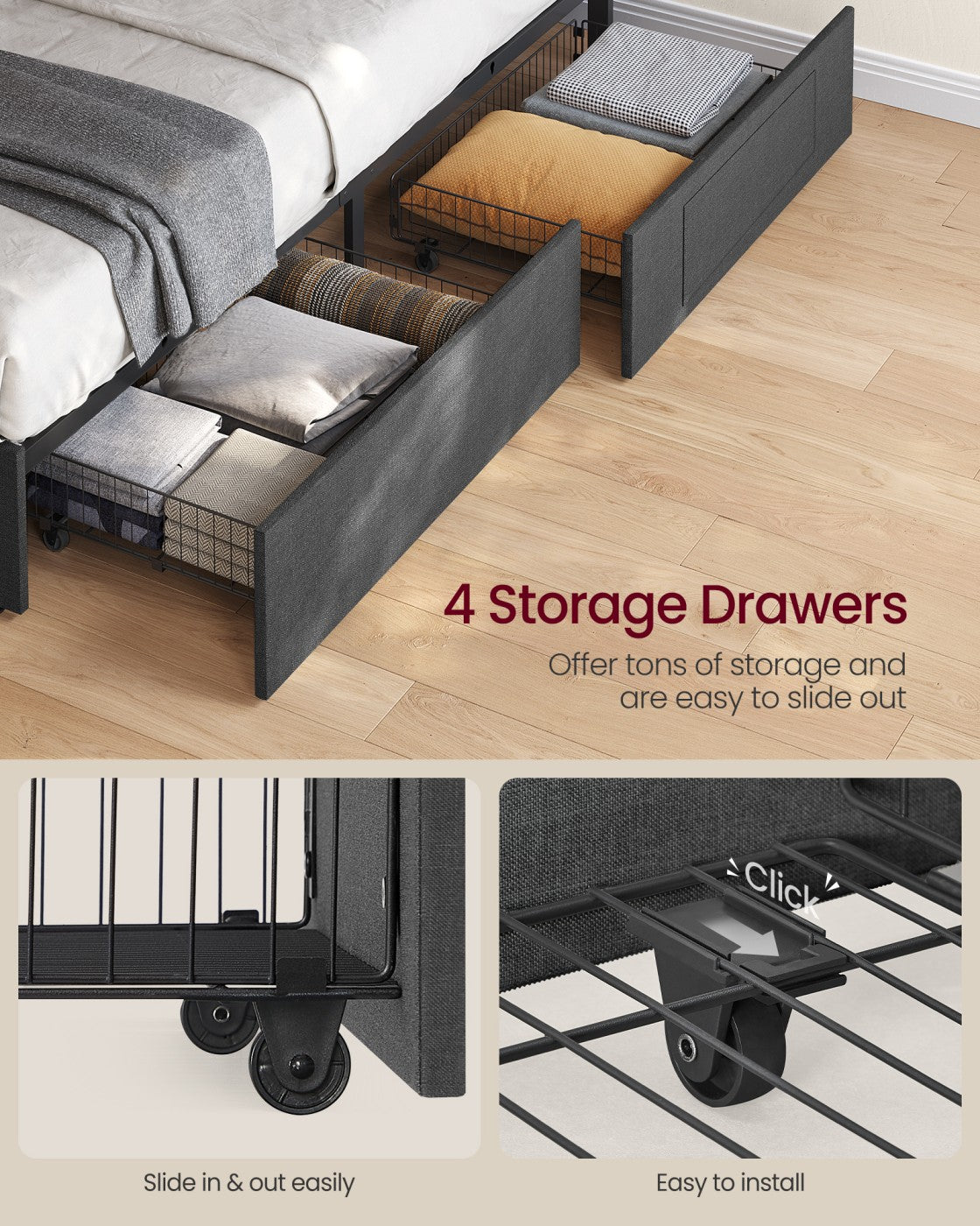 King Bed Frame - 500L - Steel - LED Lights