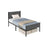 Metal Single Bed Frame - Slate Grey - Upholstered Headboard