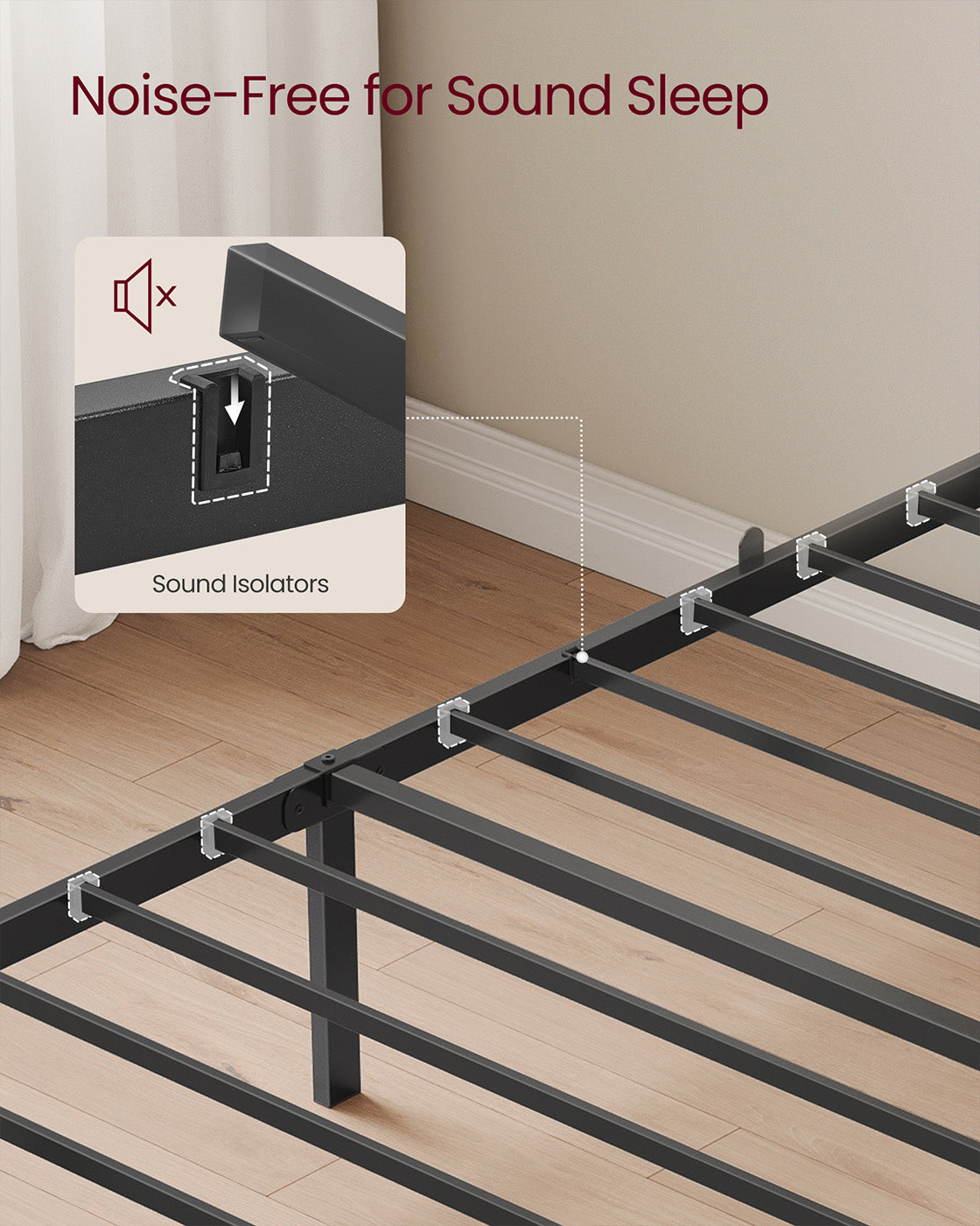Metal Single Bed Frame - Slate Grey - Upholstered Headboard