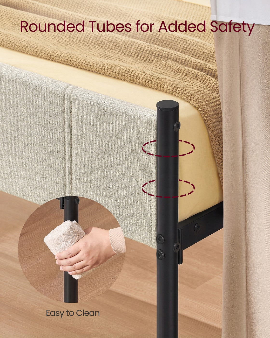 Bed Frame - Metal with LED and Charging Station - Cappuccino Beige