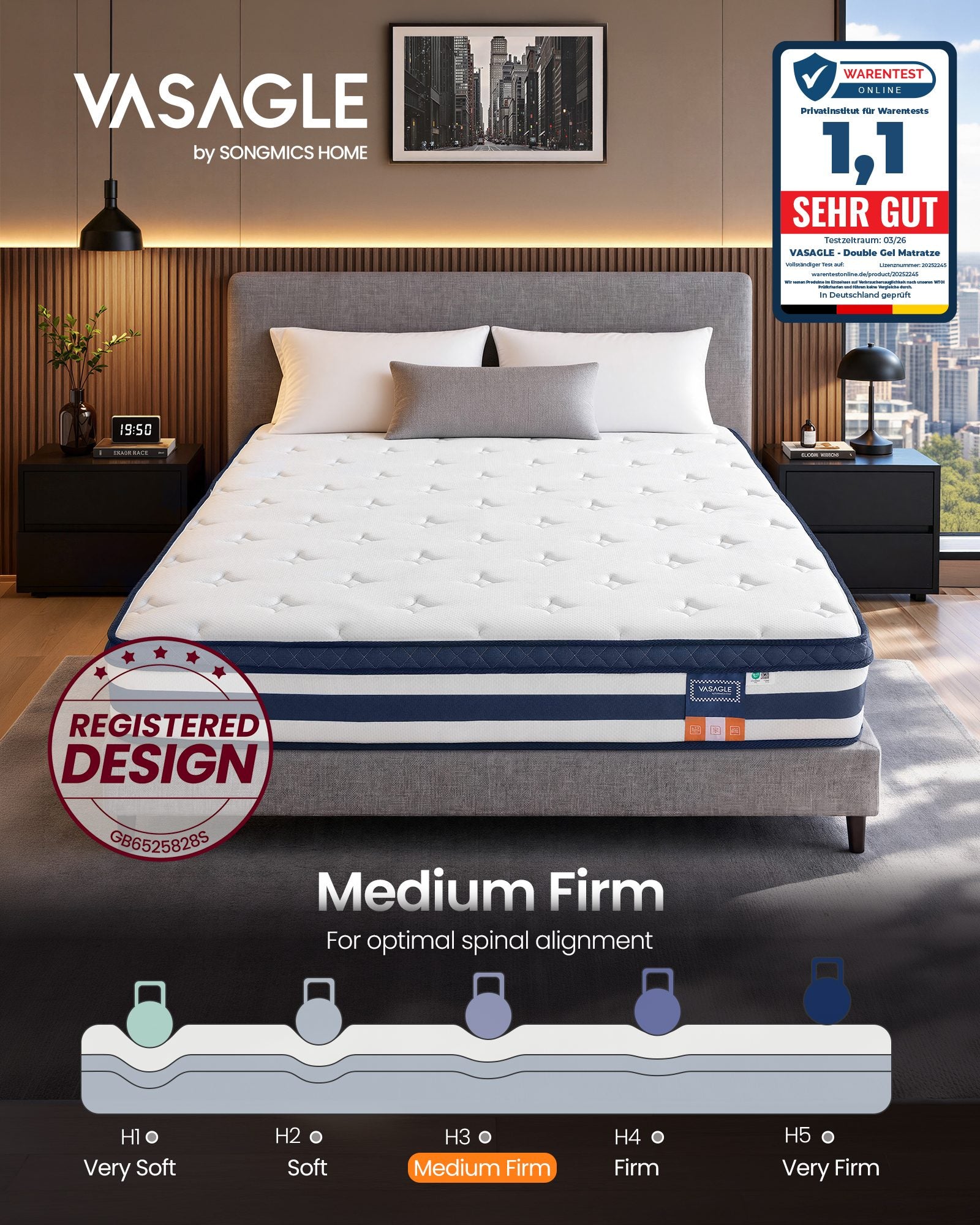 Bed Frame - Metal with LED and Charging Station - Blue - 200 x 150 x 25 cm