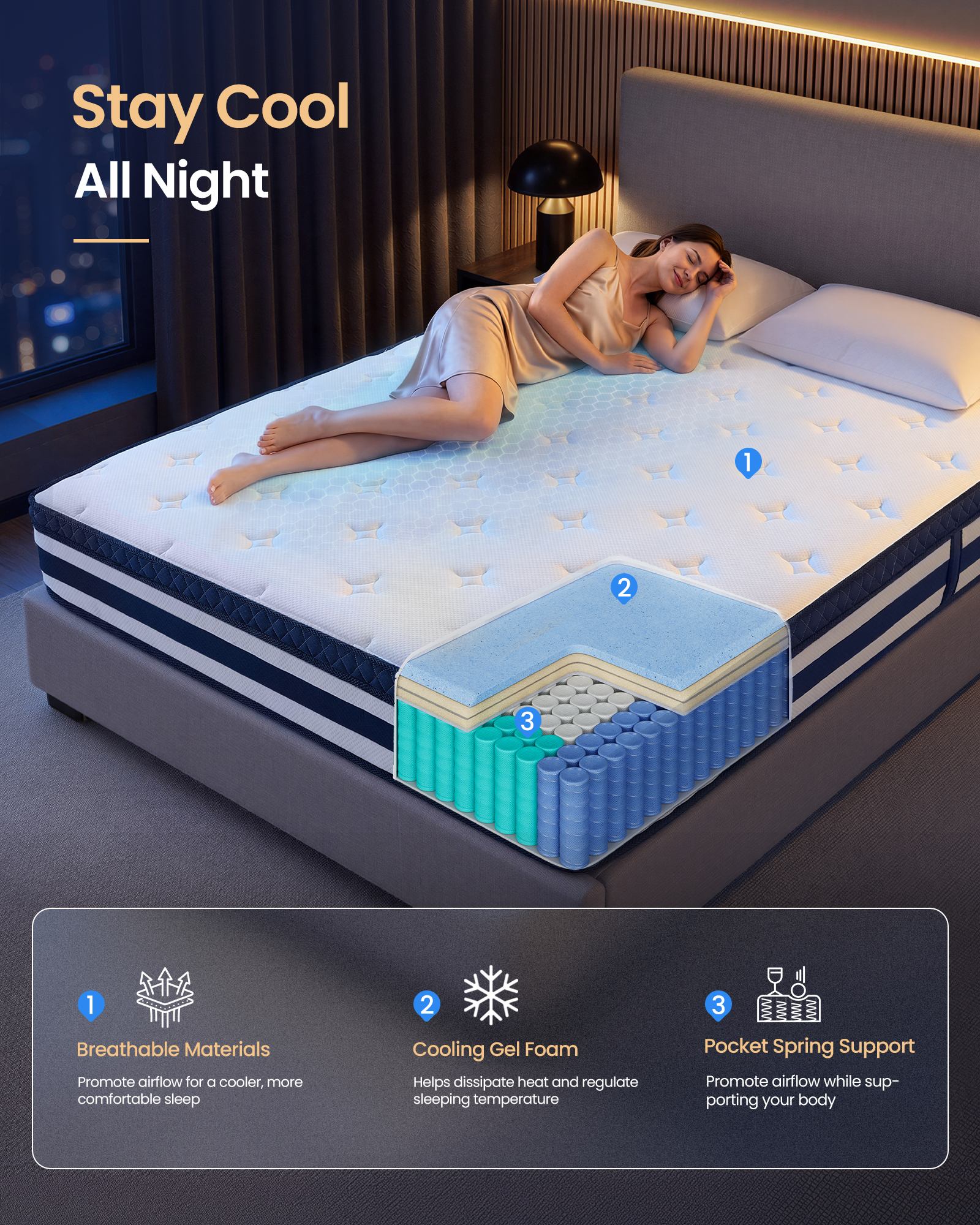 Bed Frame - Metal with LED and Charging Station - Blue - 200 x 150 x 25 cm