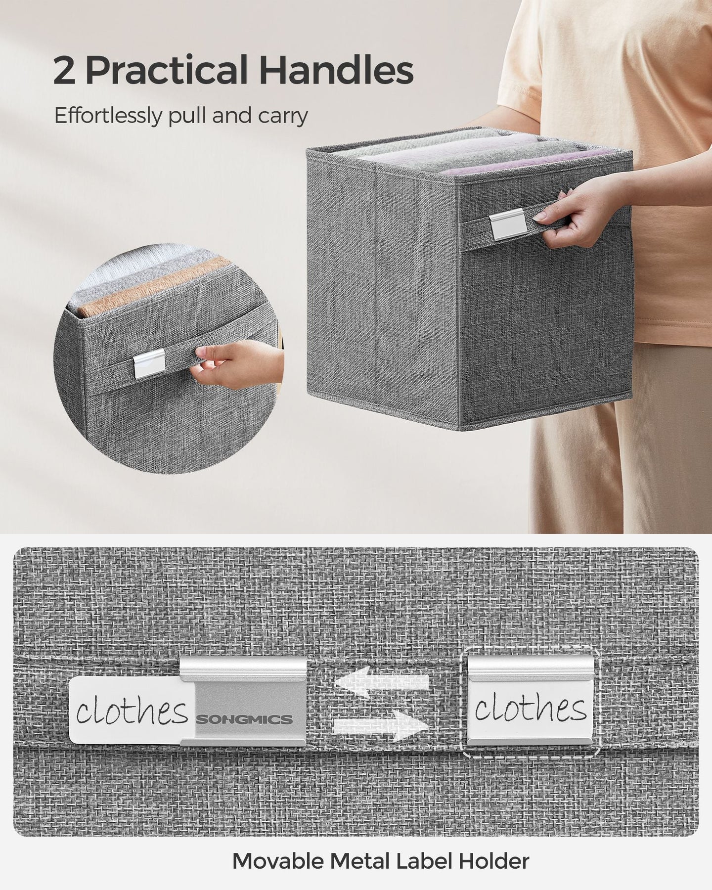 Set of 4 Foldable Storage Cubes - Oxford Fabric - Dove Grey - Washable with Metal Label Holders