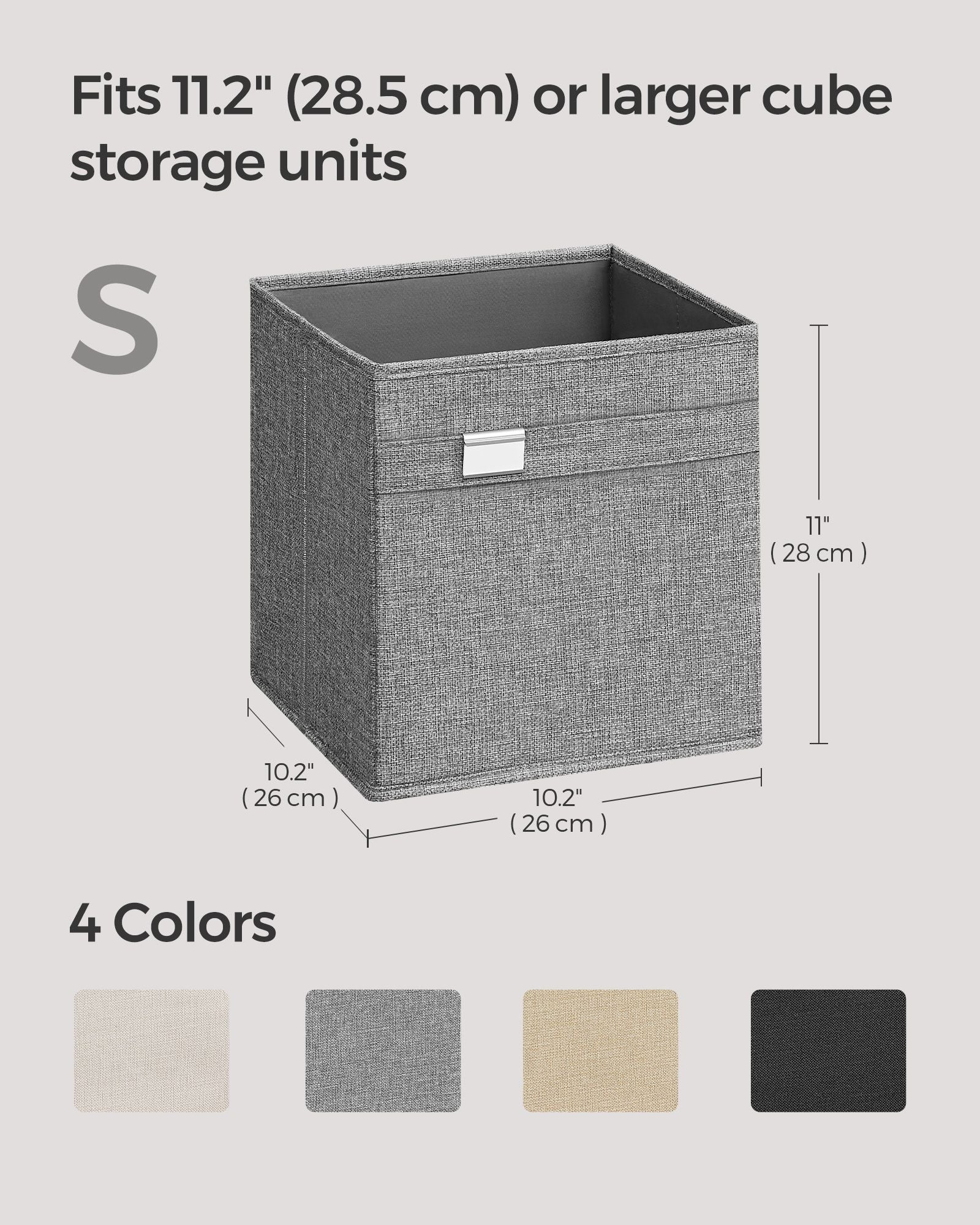 Set of 4 Foldable Storage Cubes - Oxford Fabric - Dove Grey - Washable with Metal Label Holders