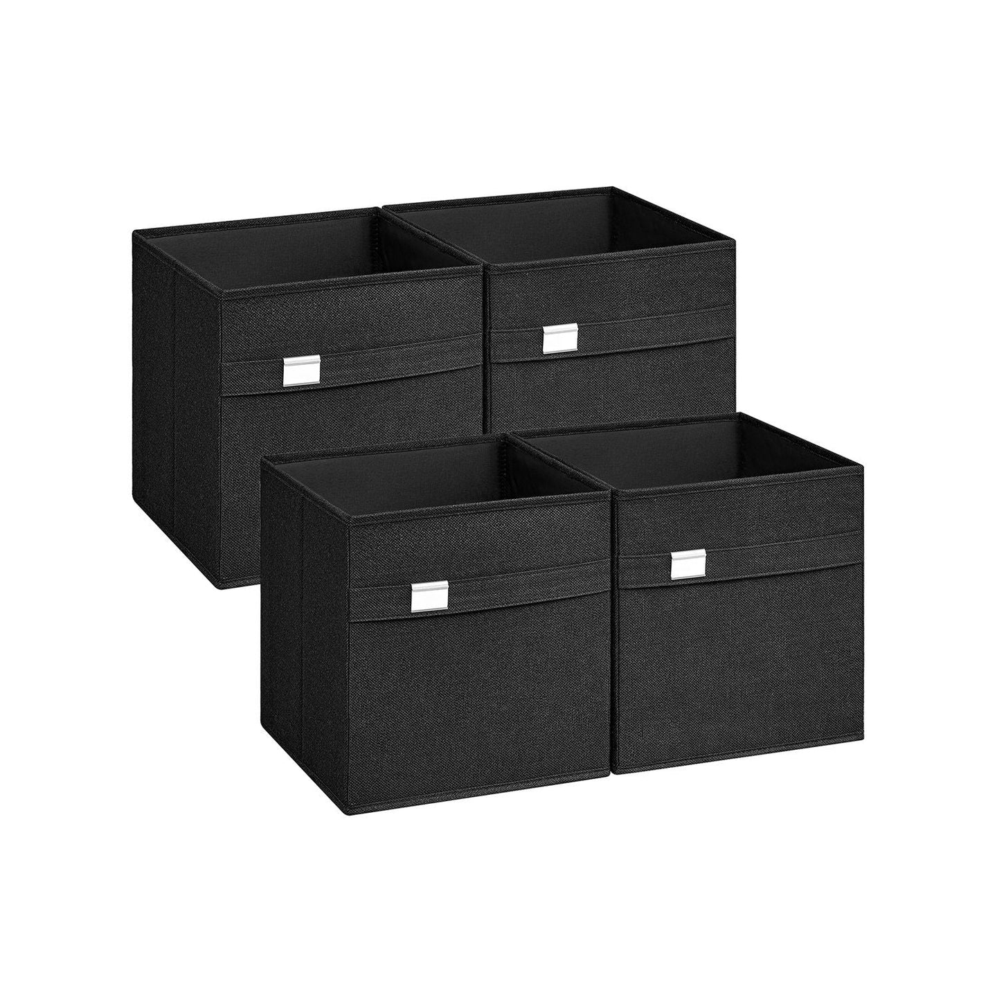 Set of 4 Foldable Storage Cubes - Oxford Fabric - Ink Black - Washable with Metal Label Holders