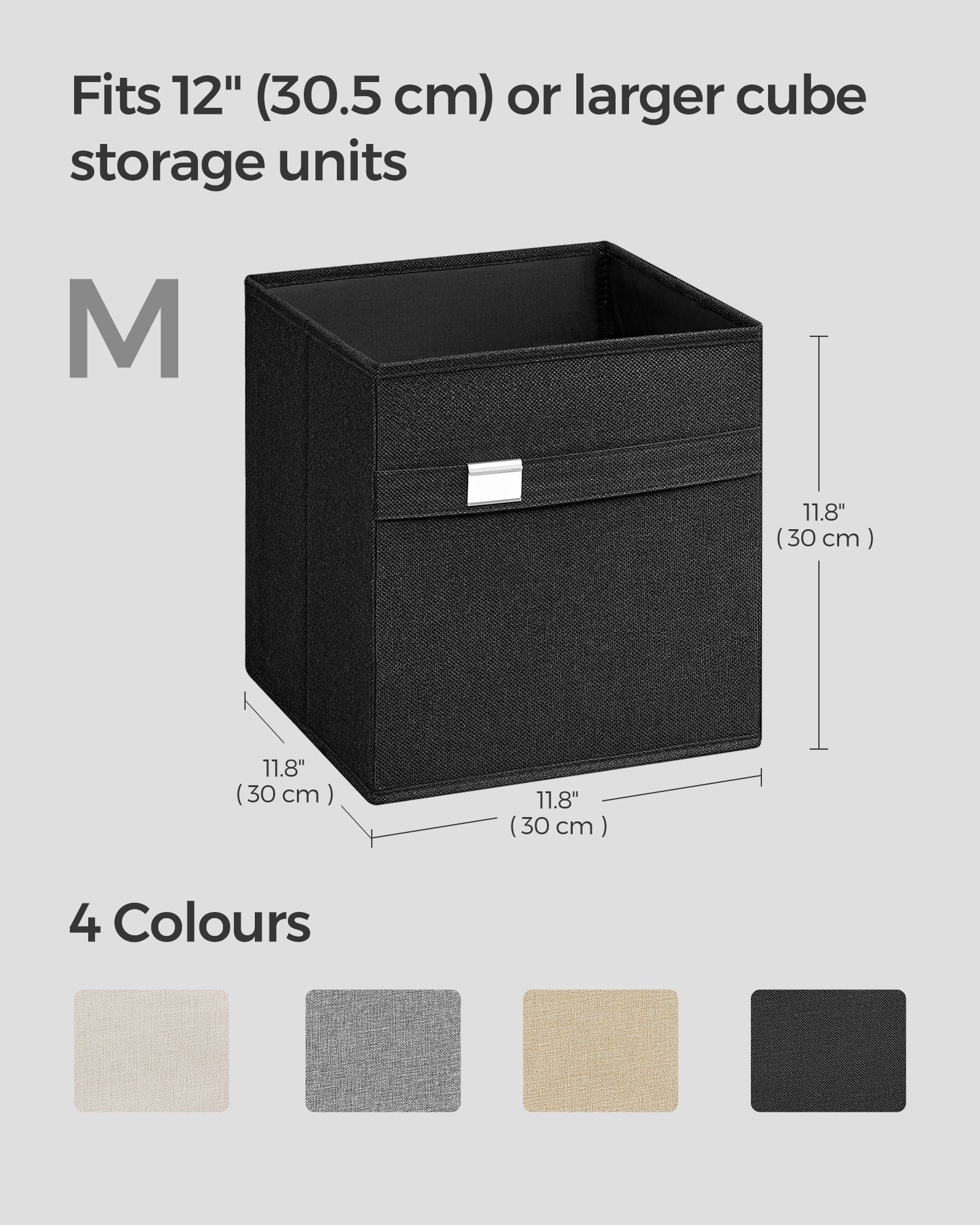 Set of 4 Foldable Storage Cubes - Oxford Fabric - Ink Black - Washable with Metal Label Holders