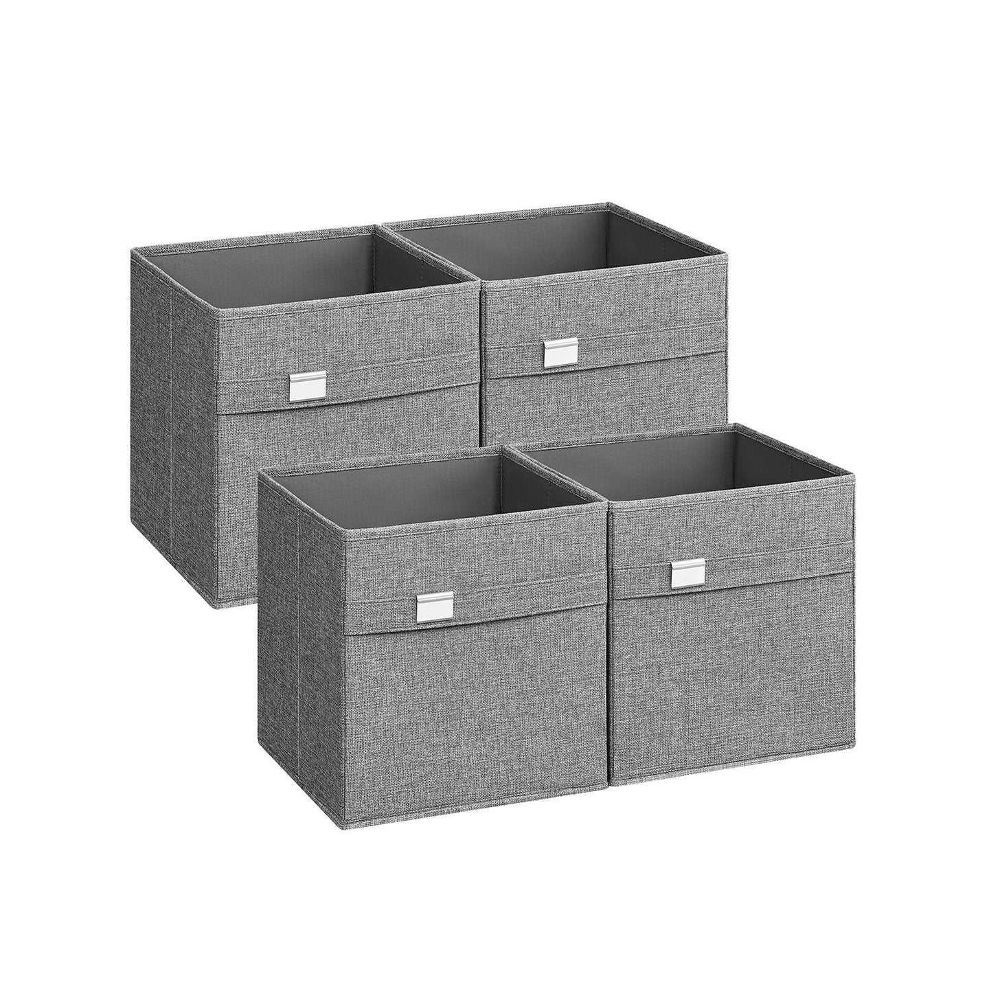 Set of 4 Foldable Storage Cubes - Oxford - Dove Grey - Washable with Metal Label Holders