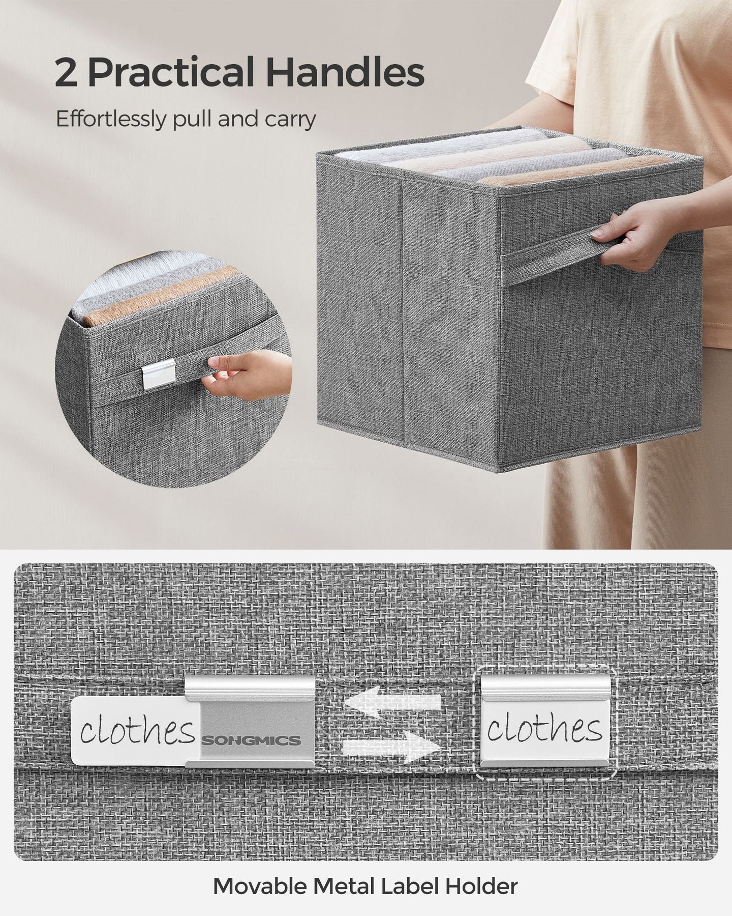 Set of 4 Foldable Storage Cubes - Oxford - Dove Grey - Washable with Metal Label Holders