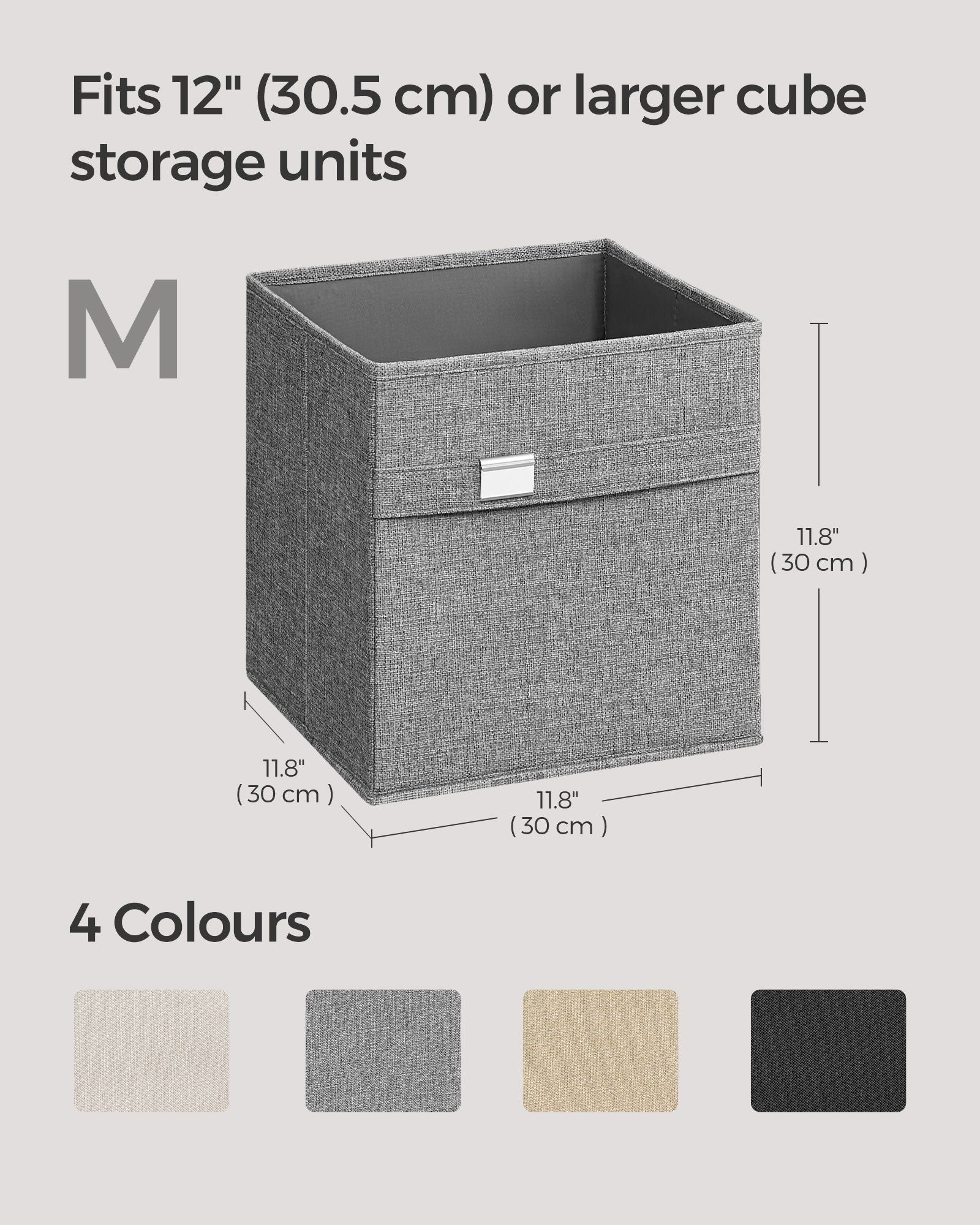 Set of 4 Foldable Storage Cubes - Oxford - Dove Grey - Washable with Metal Label Holders