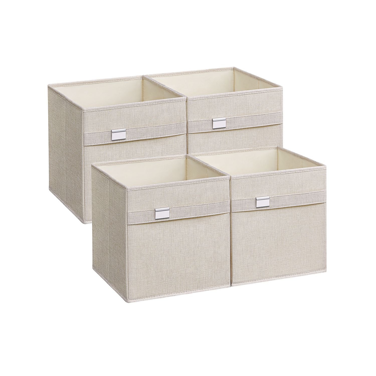 Set of 4 Foldable Storage Cubes - Oxford Fabric - Cloud White - Washable with Metal Label Holders