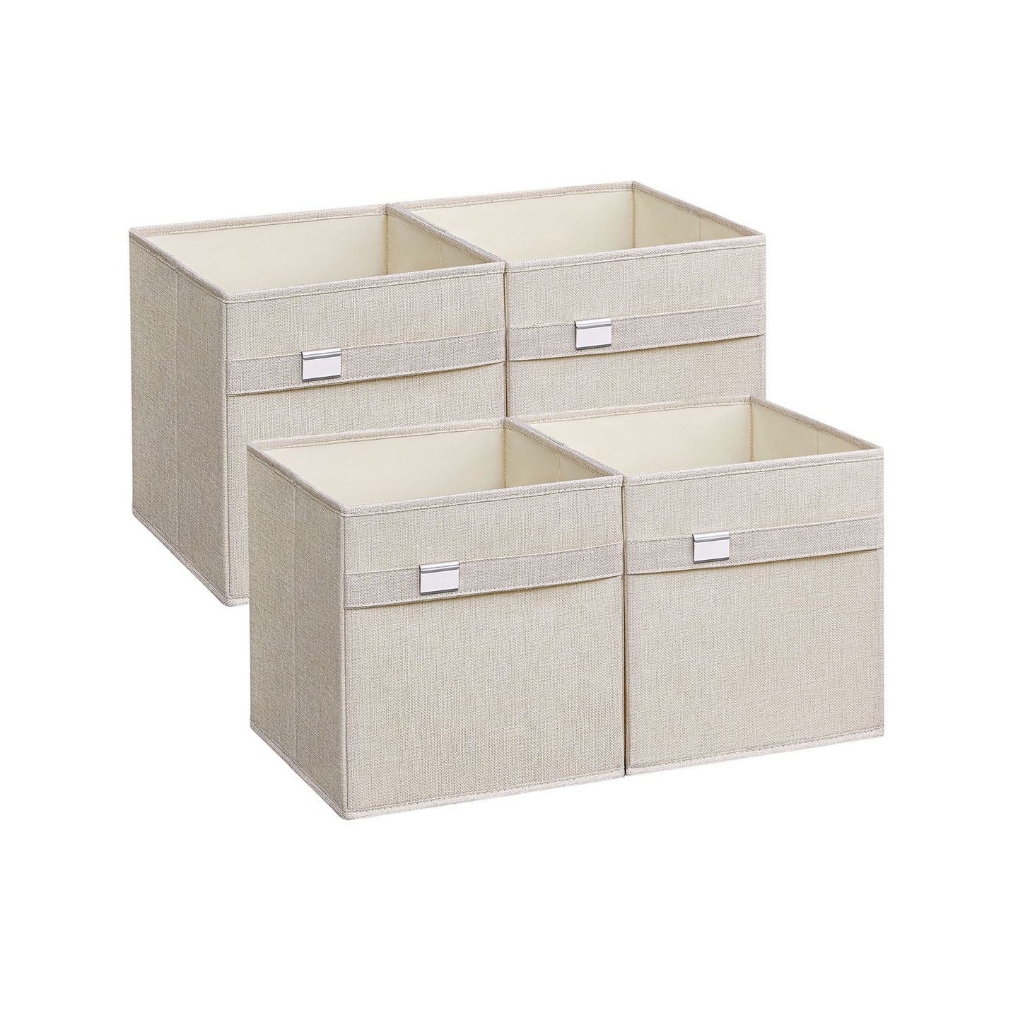 Set of 4 Foldable Storage Cubes - Oxford Fabric - Cloud White - Washable with Metal Label Holders