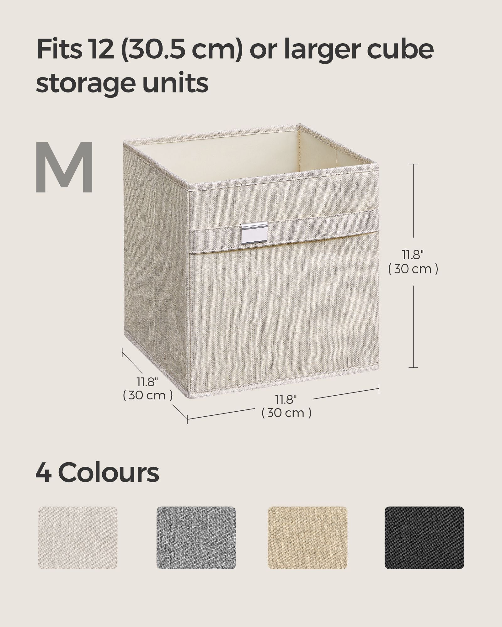 Set of 4 Foldable Storage Cubes - Oxford Fabric - Cloud White - Washable with Metal Label Holders