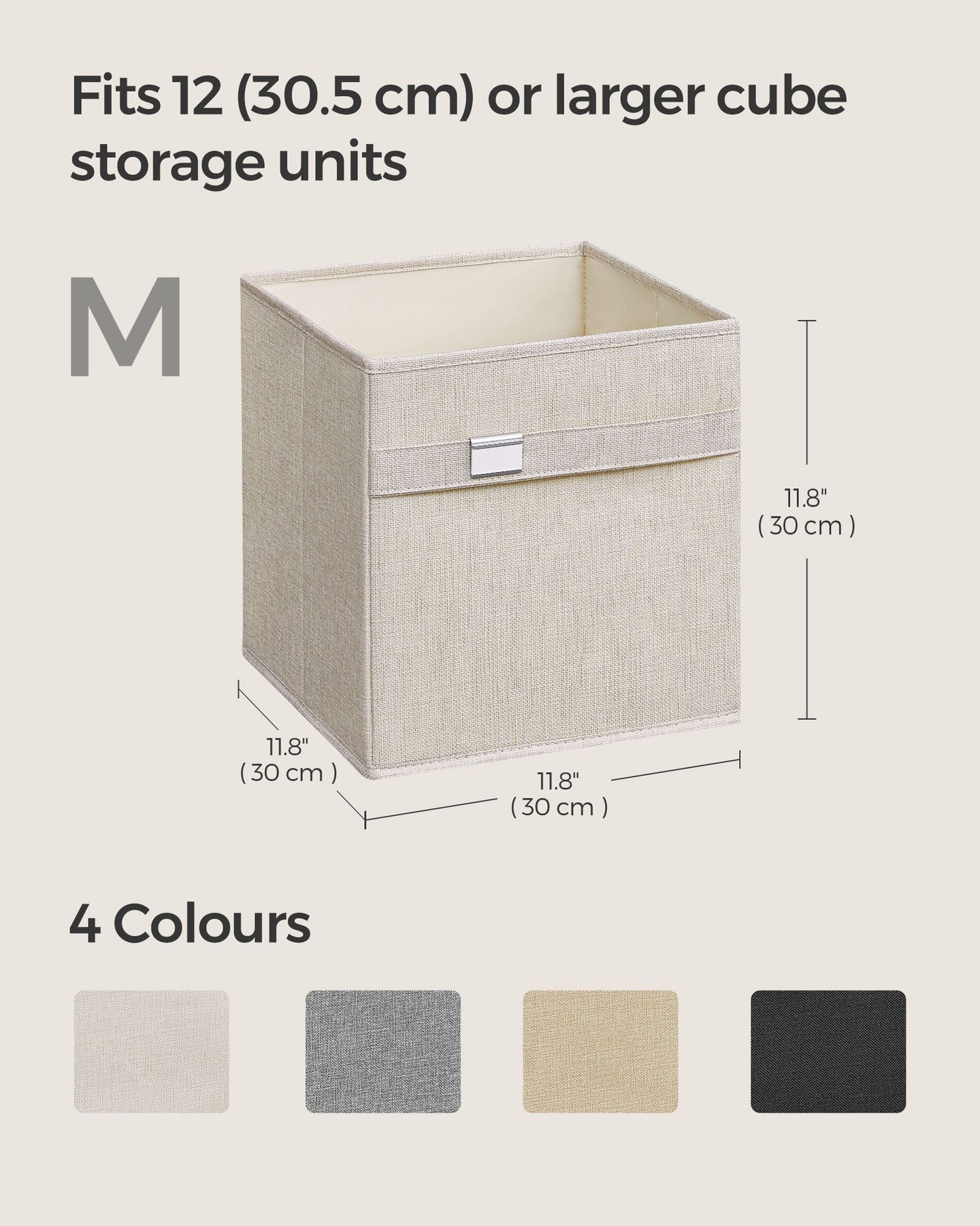 Set of 4 Foldable Storage Cubes - Oxford Fabric - Cloud White - Washable with Metal Label Holders