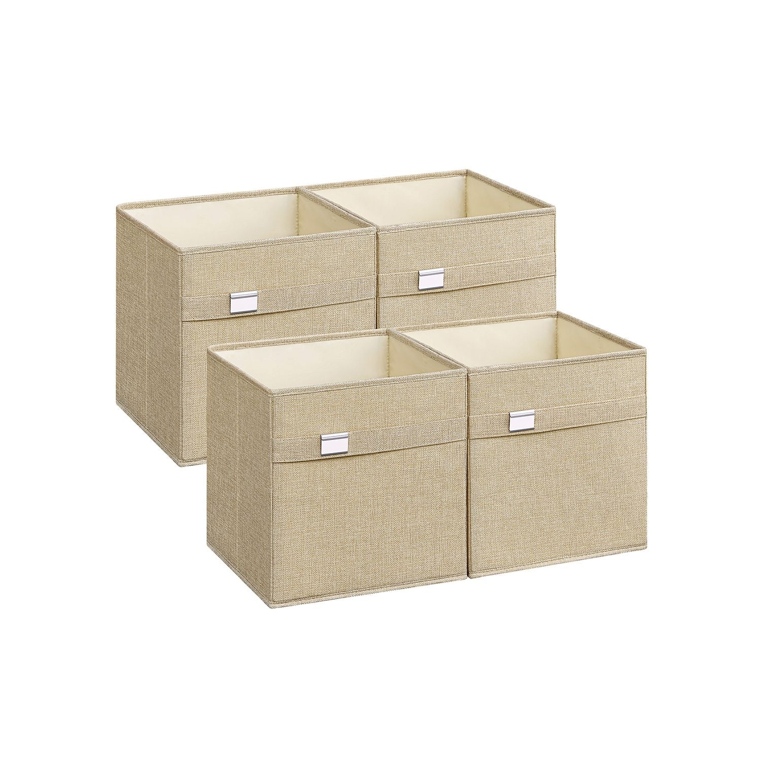 Set of 4 Foldable Storage Cubes - Oxford Fabric - Sand Beige - Washable with Metal Label Holders
