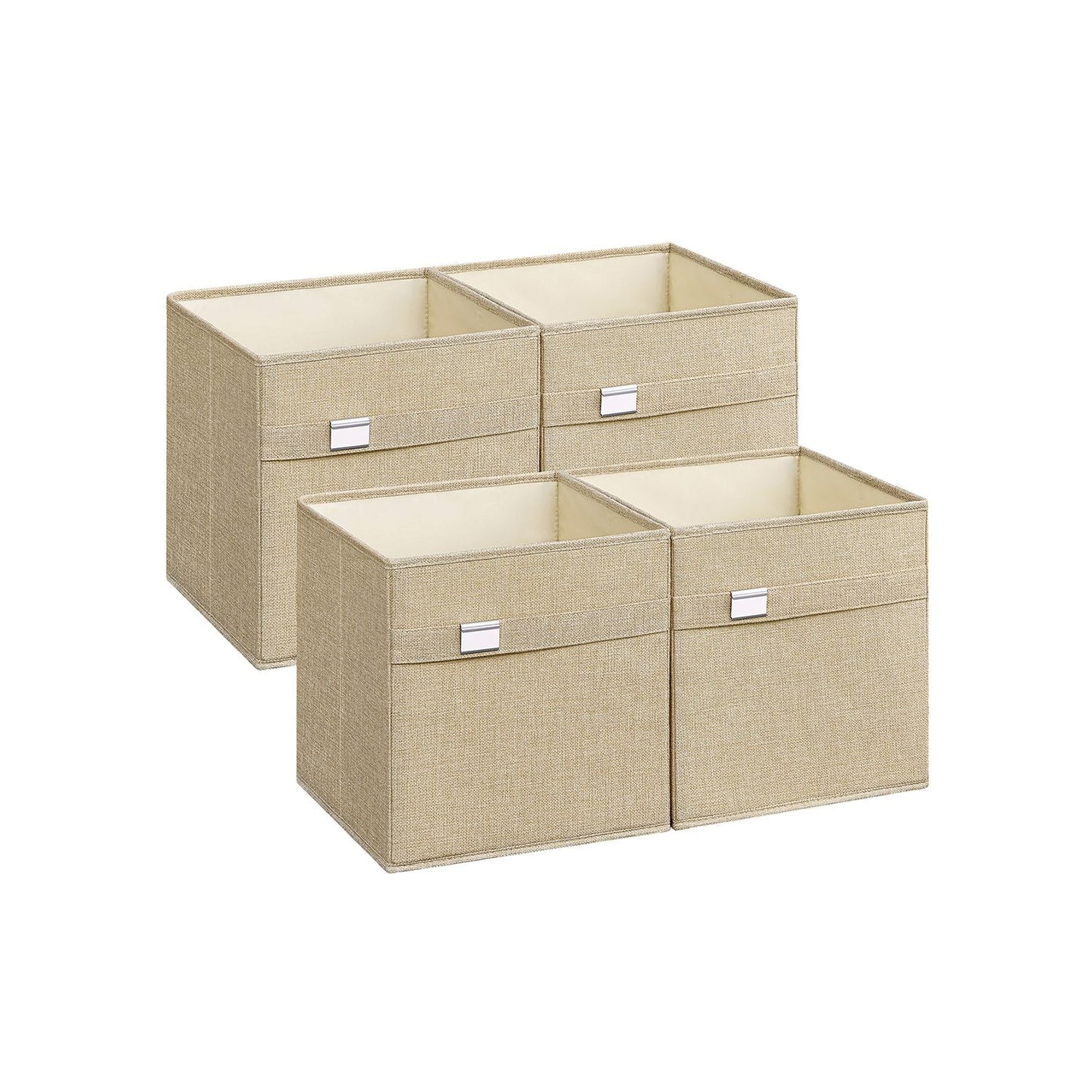 Set of 4 Foldable Storage Cubes - Oxford Fabric - Sand Beige - Washable with Metal Label Holders