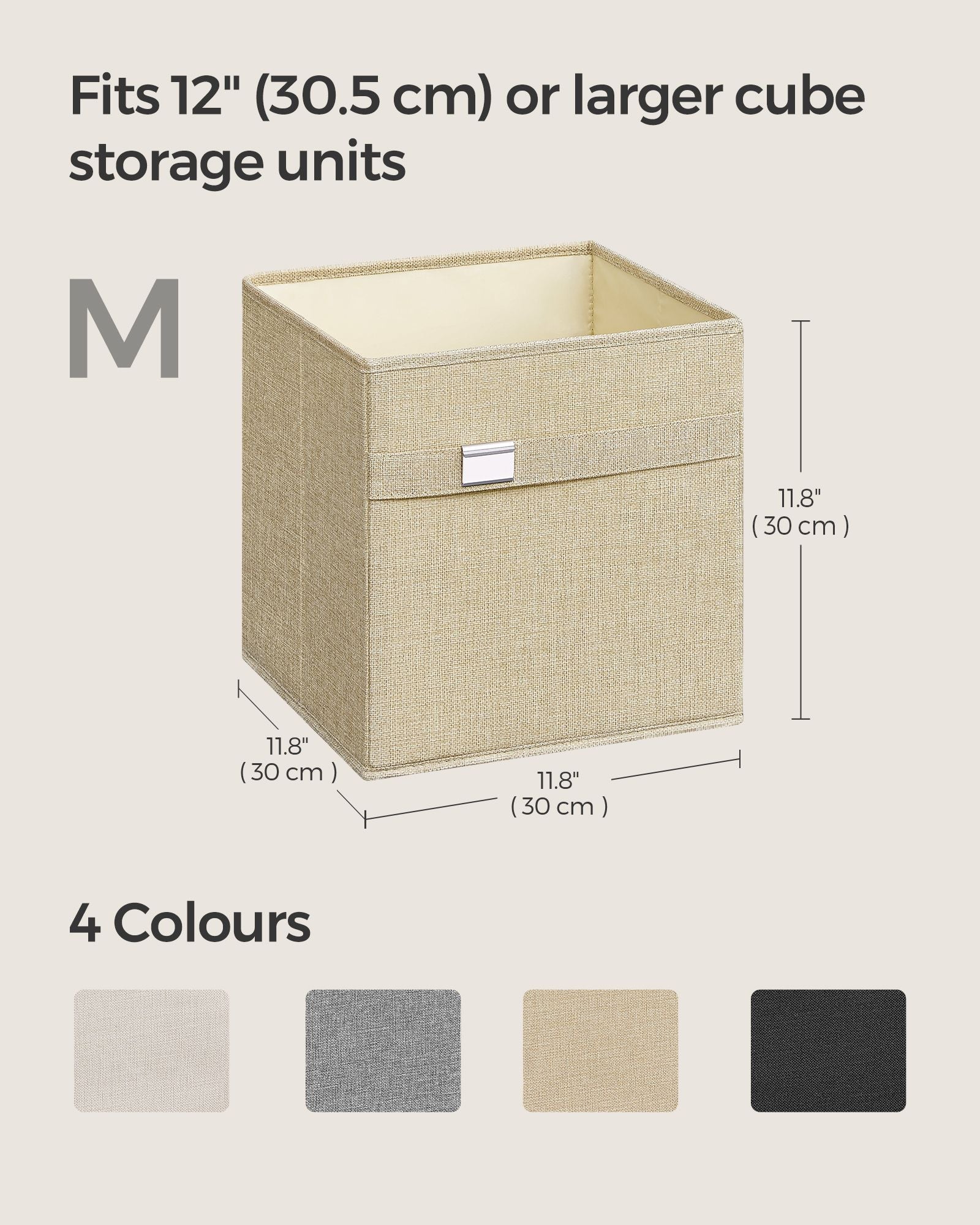 Set of 4 Foldable Storage Cubes - Oxford Fabric - Sand Beige - Washable with Metal Label Holders