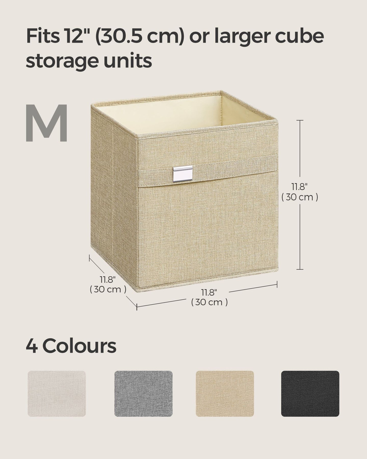 Set of 4 Foldable Storage Cubes - Oxford Fabric - Sand Beige - Washable with Metal Label Holders