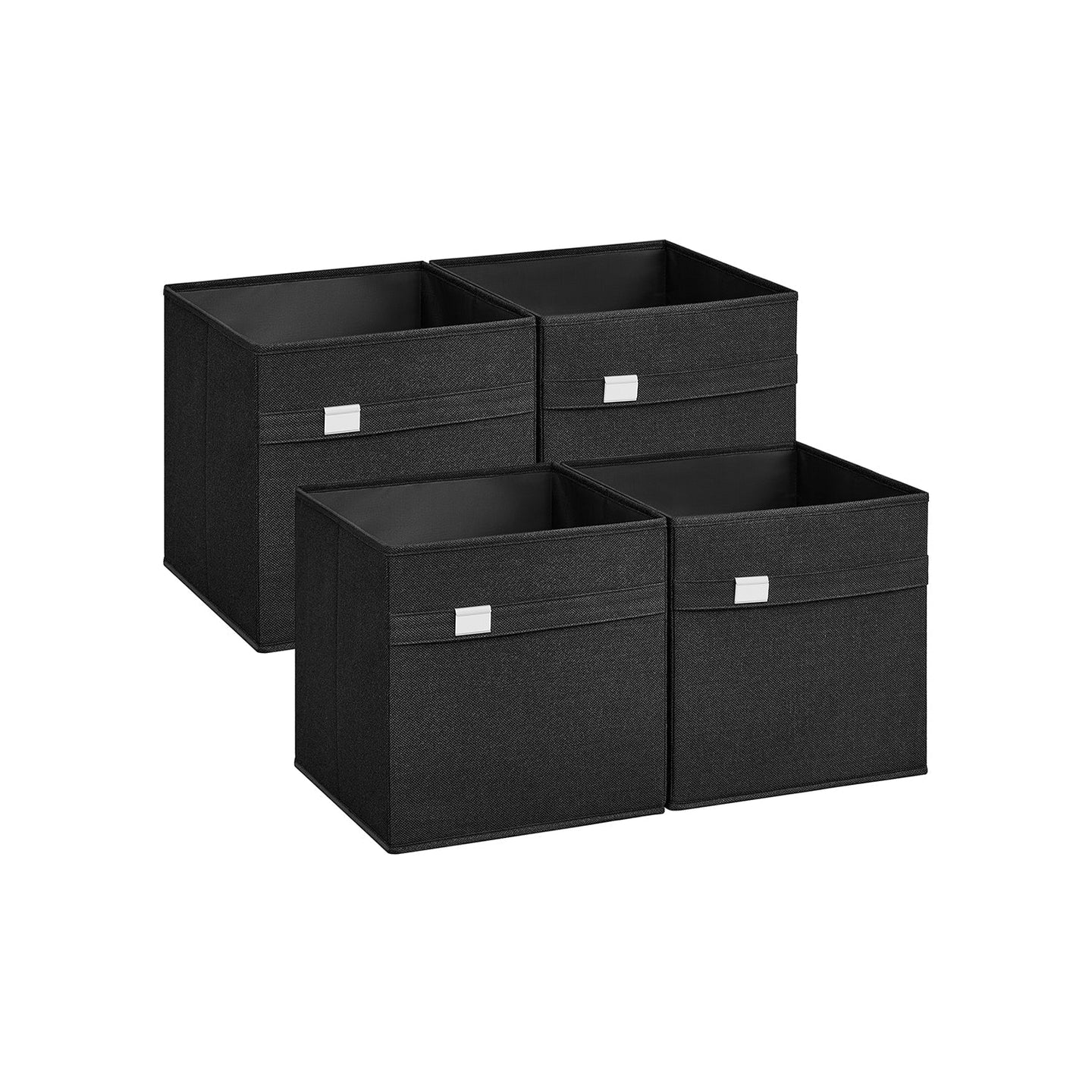 Set of 4 Foldable Storage Cubes - Oxford Fabric - Ink Black - Washable with Metal Label Holders