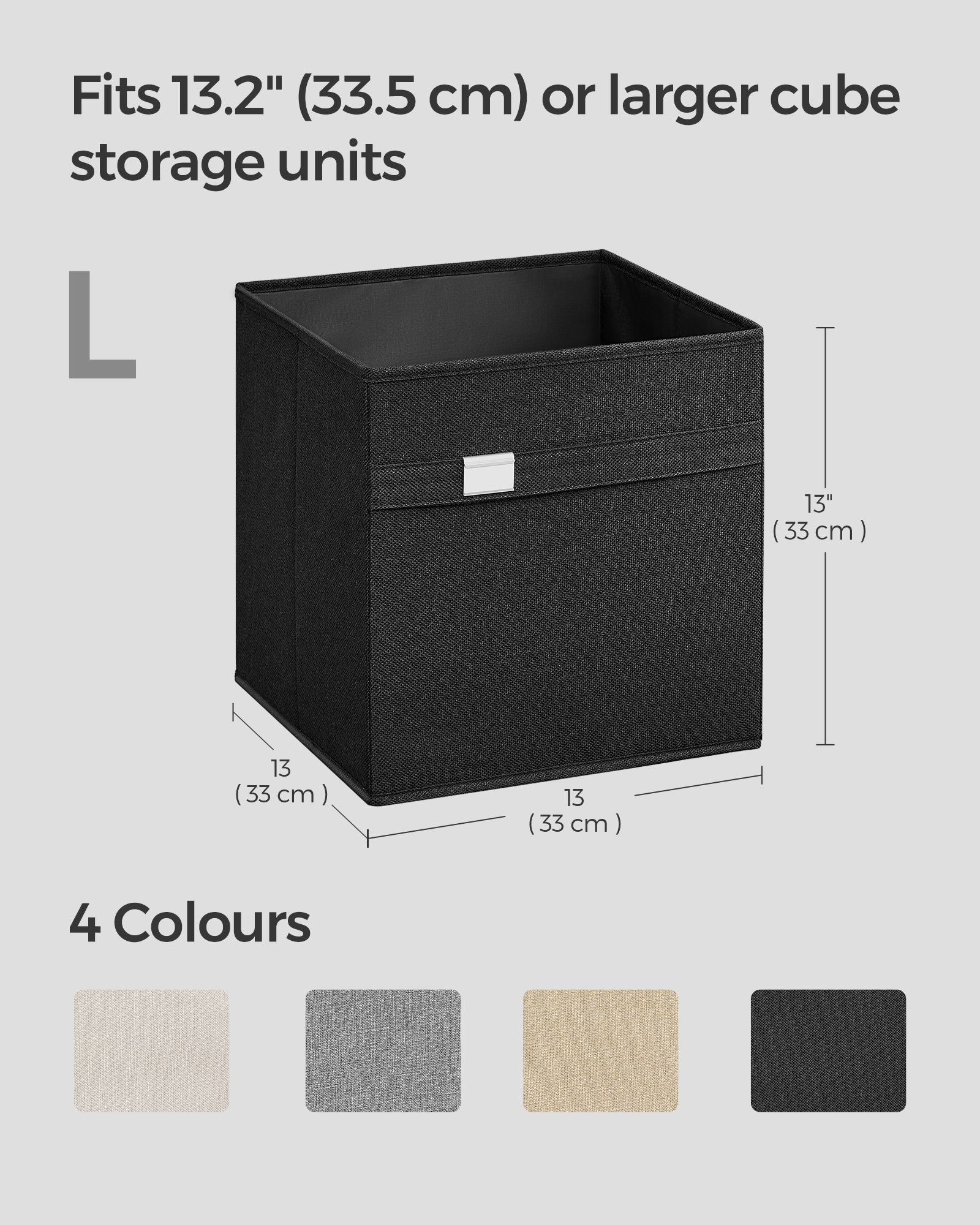 Set of 4 Foldable Storage Cubes - Oxford Fabric - Ink Black - Washable with Metal Label Holders