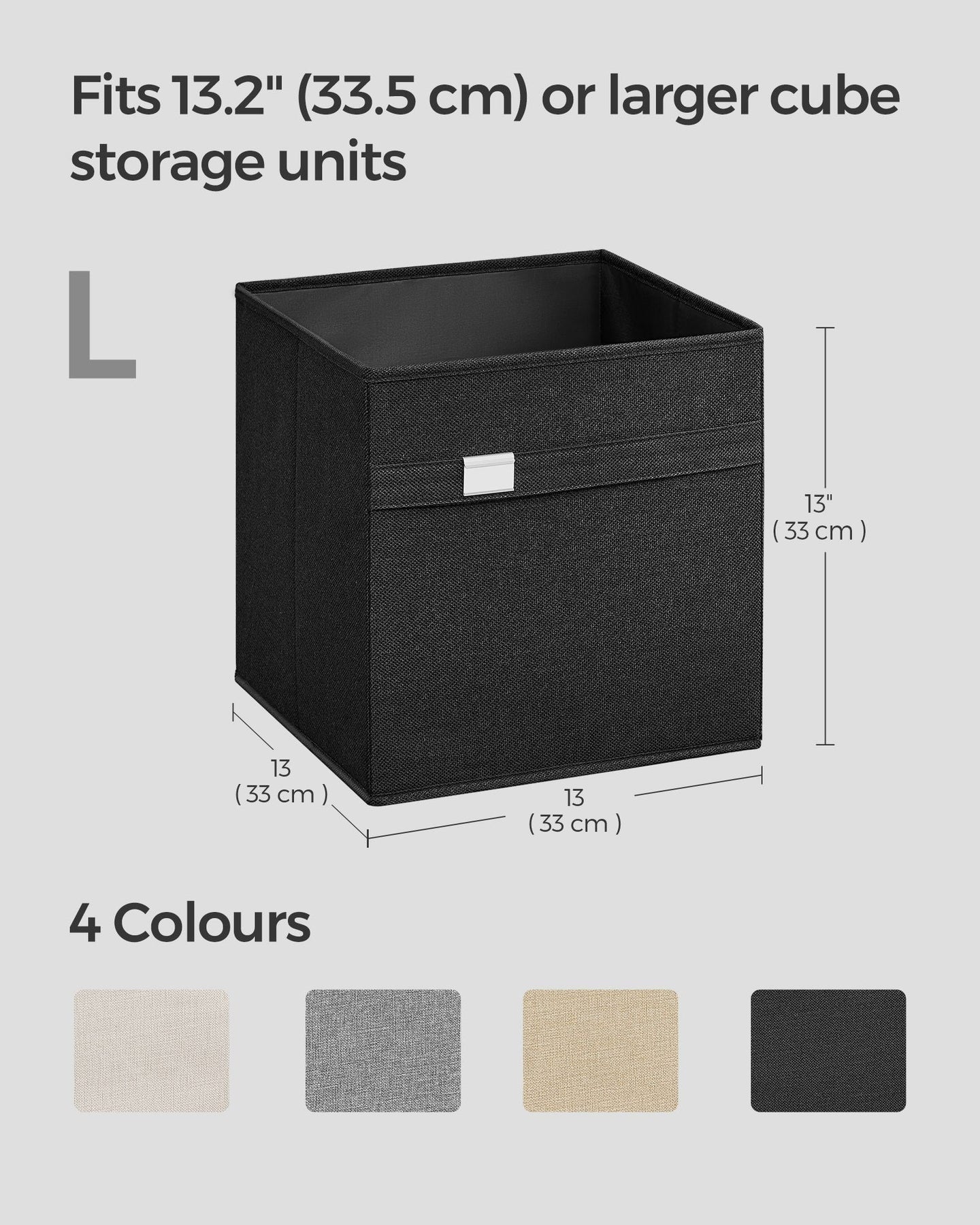 Set of 4 Foldable Storage Cubes - Oxford Fabric - Ink Black - Washable with Metal Label Holders
