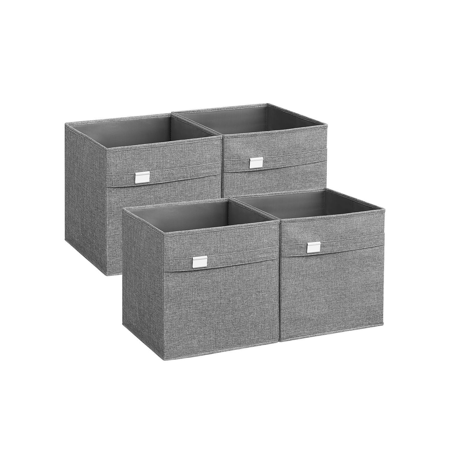 Set of 4 Foldable Storage Cubes - Oxford Fabric - Dove Grey - Double Handles and Metal Label Holders