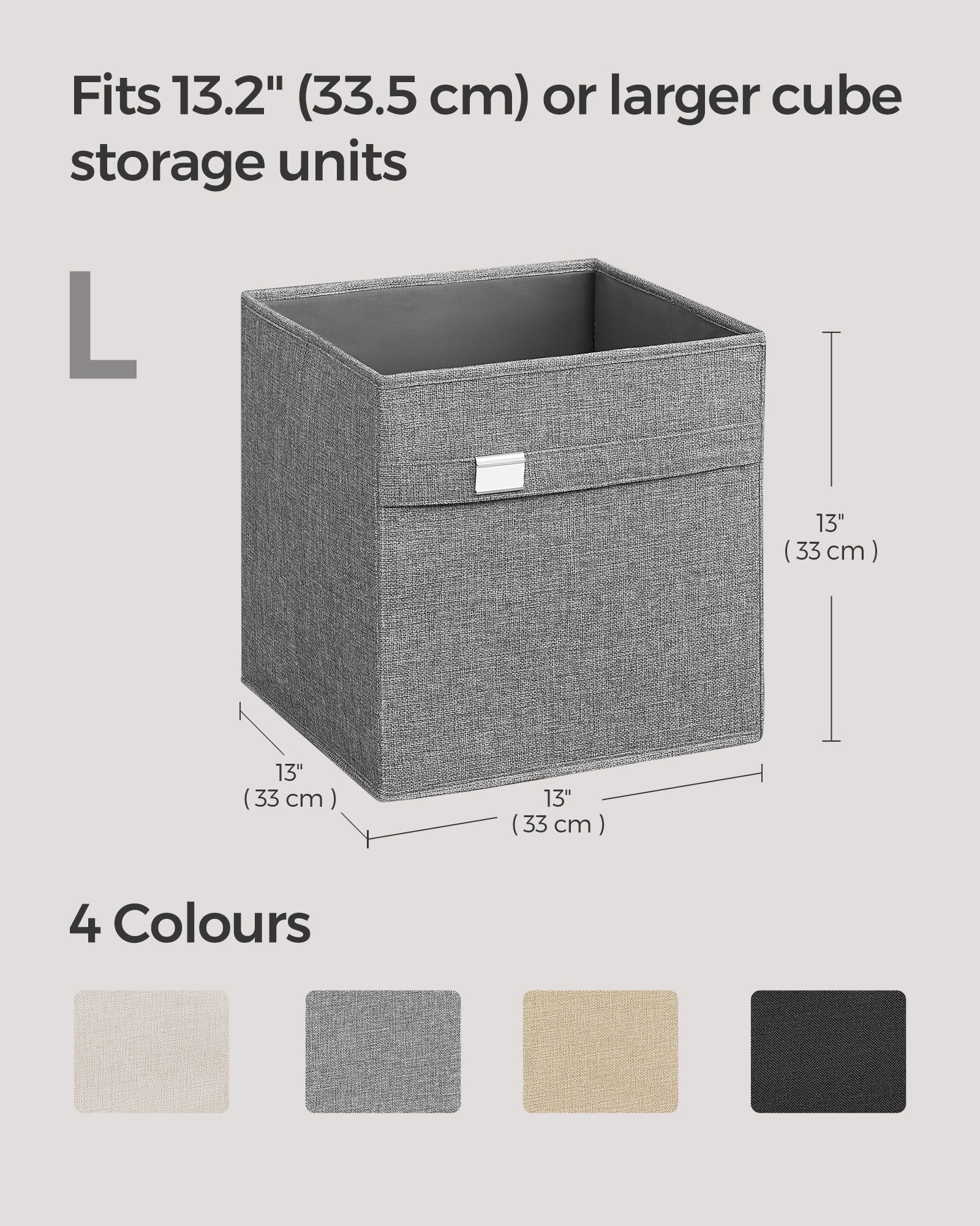 Set of 4 Foldable Storage Cubes - Oxford Fabric - Dove Grey - Double Handles and Metal Label Holders