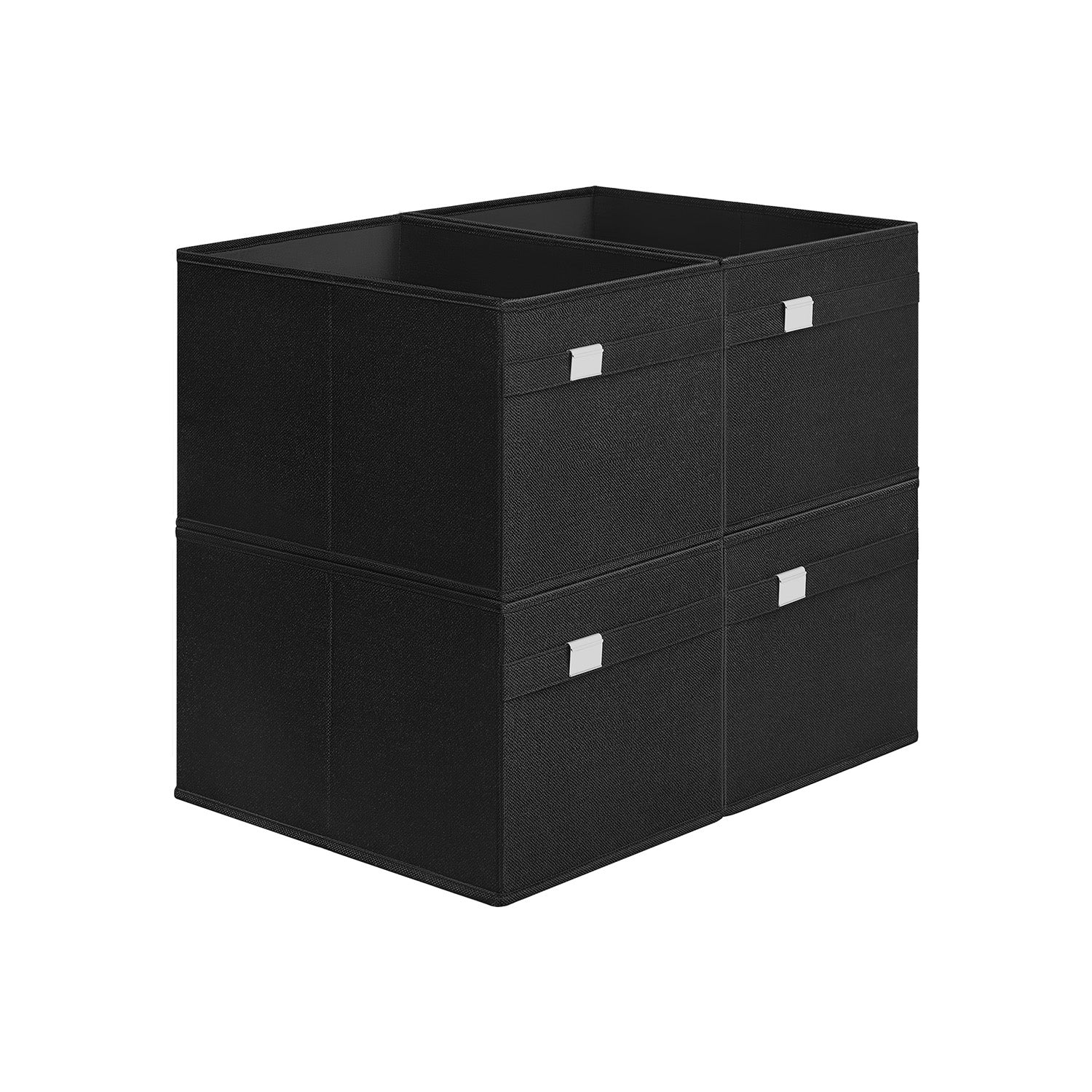 Set of 4 Foldable Storage Organisers - Oxford Fabric - Ink Black - Washable with Metal Label Holders