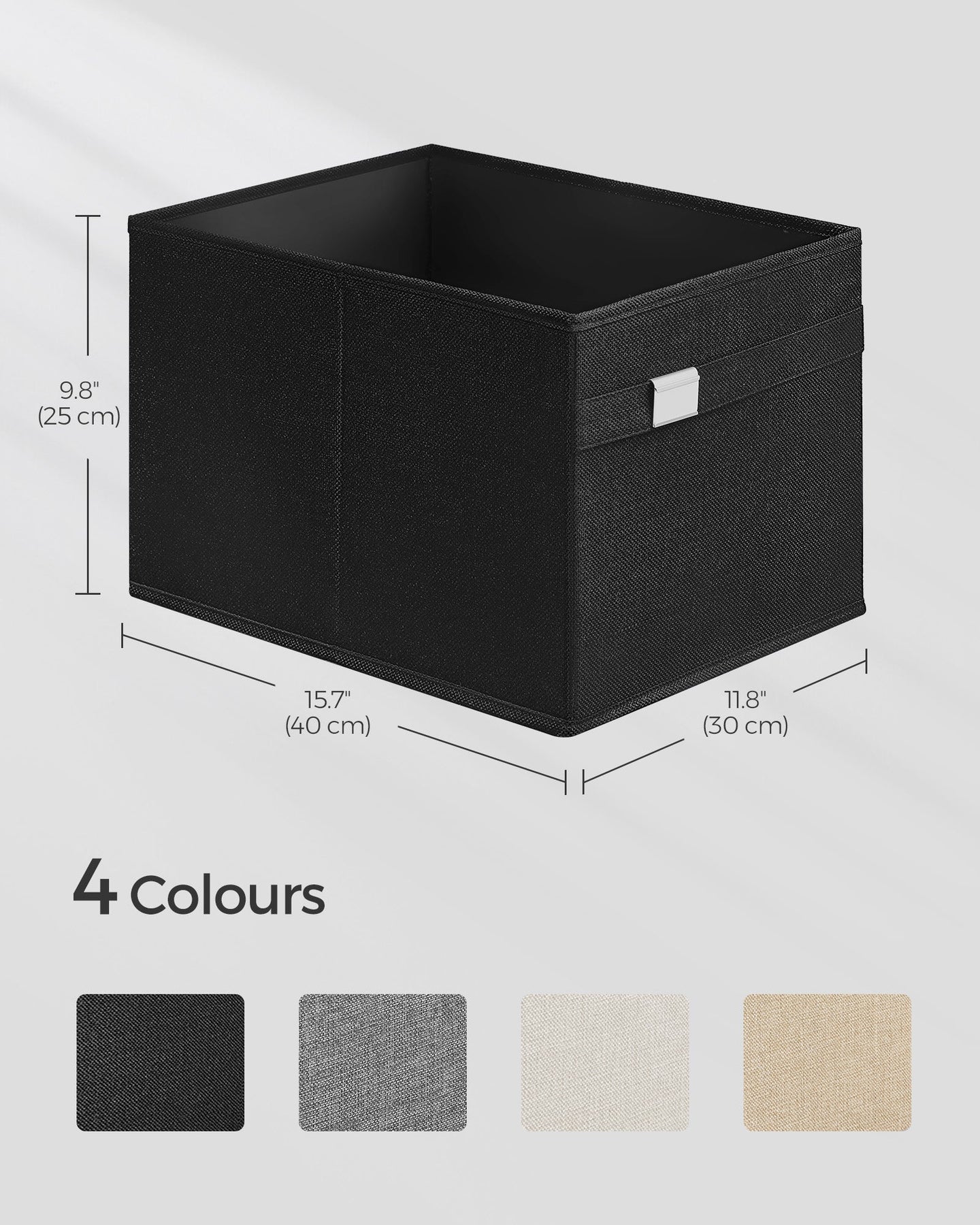 Set of 4 Foldable Storage Organisers - Oxford Fabric - Ink Black - Washable with Metal Label Holders