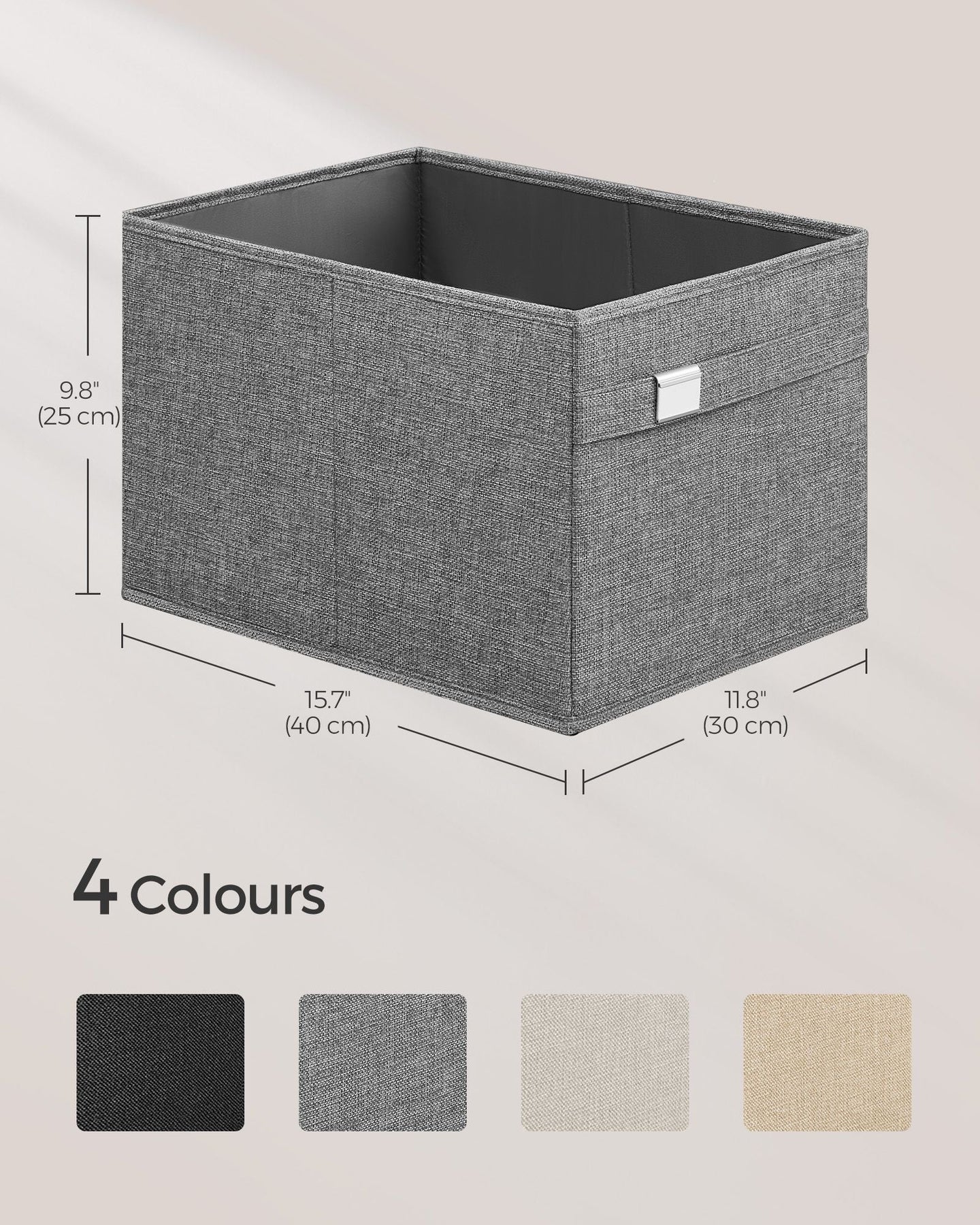 Set of 2 Foldable Storage Organisers - Oxford Fabric - Dove Grey - Washable with Metal Label Holders