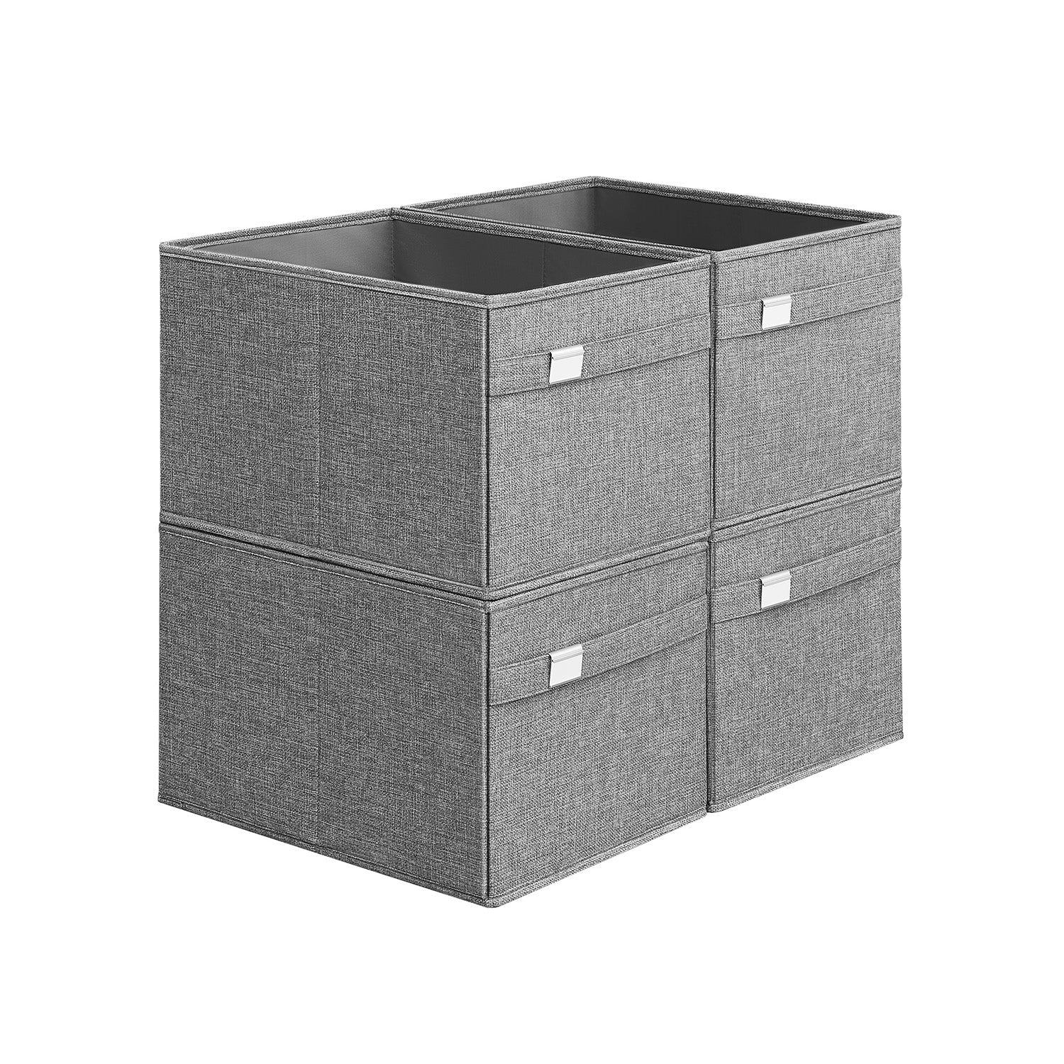 Set of 4 Foldable Storage Organisers - Oxford Fabric - Dove Grey - Washable with Metal Label Holders
