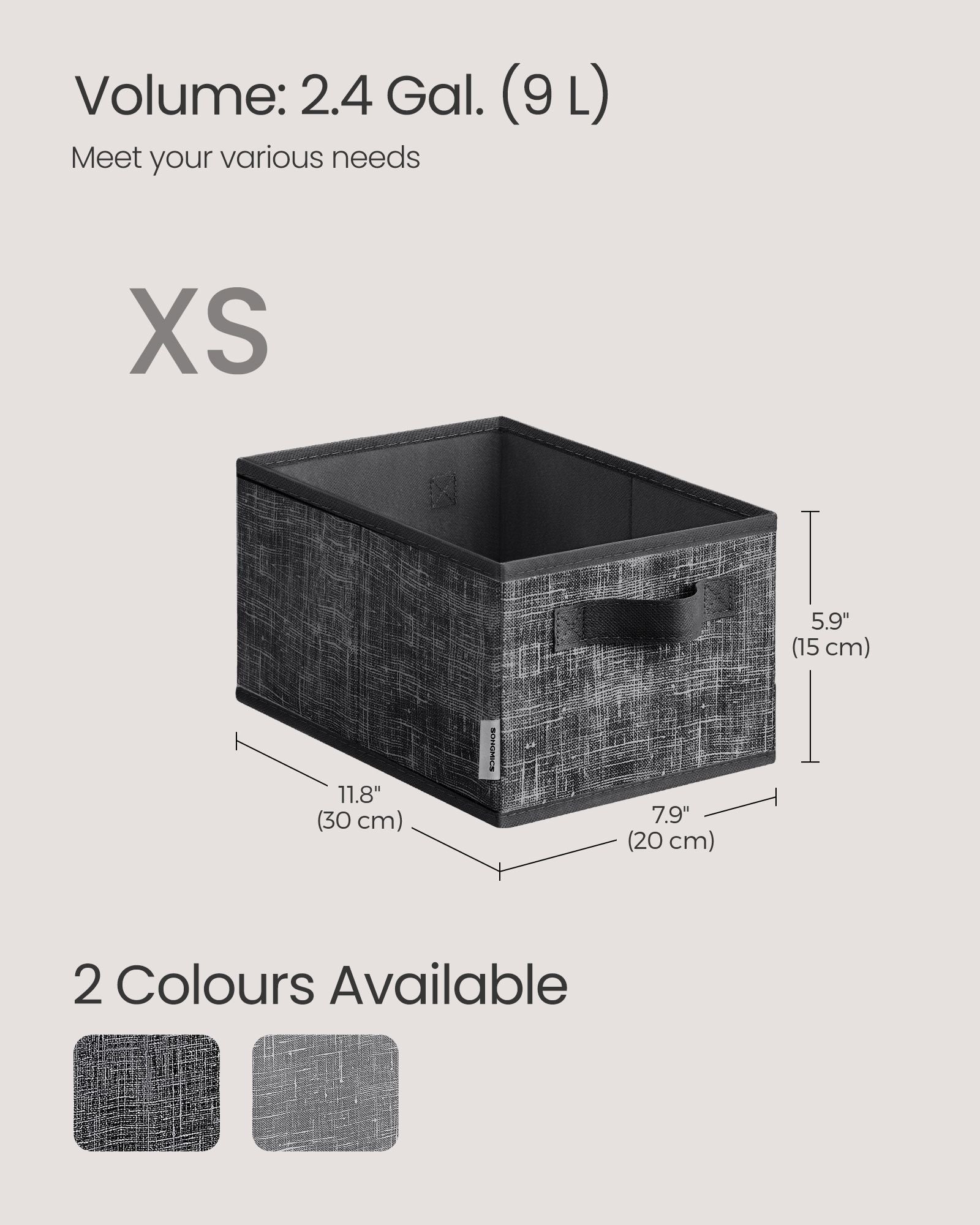 Collapsible Storage Boxes Set of 3 - Fabric - Ink Black - Wardrobe Organizers with Handles and Label Holders