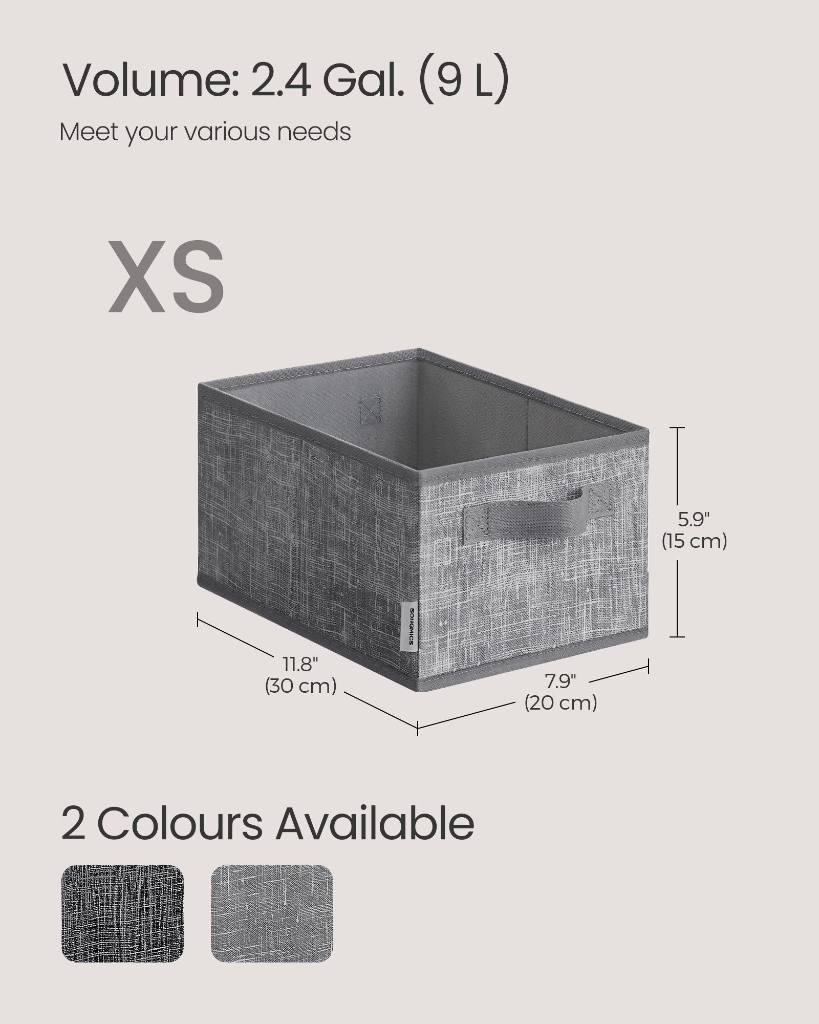 Collapsible Storage Boxes Set of 3 - 30 x 20 x 15 cm - Fabric - Cattail Grey - with Handles and Label Holders
