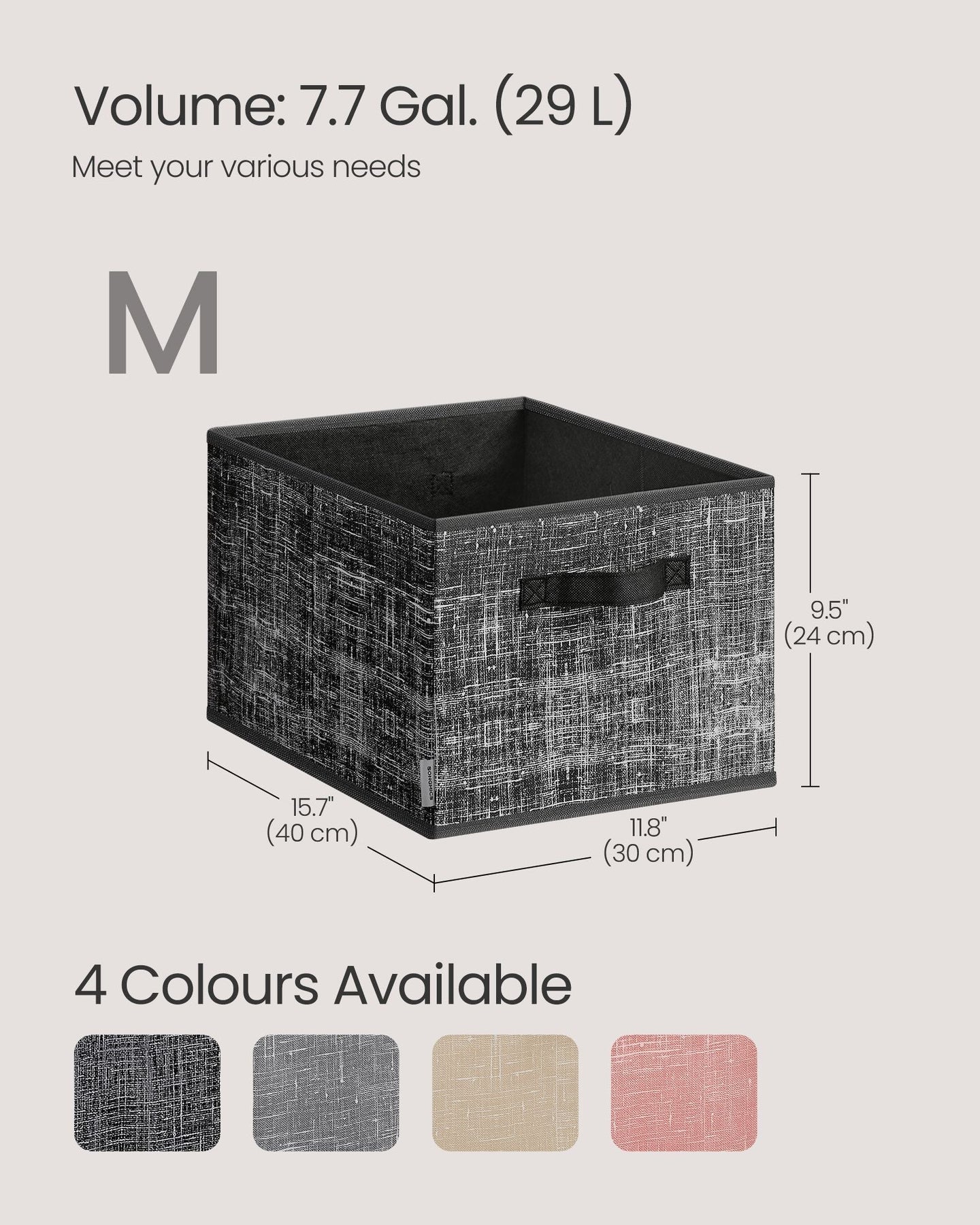 Collapsible Storage Boxes - Fabric - Ink Black - Set of 3 with Handles and Label Holders