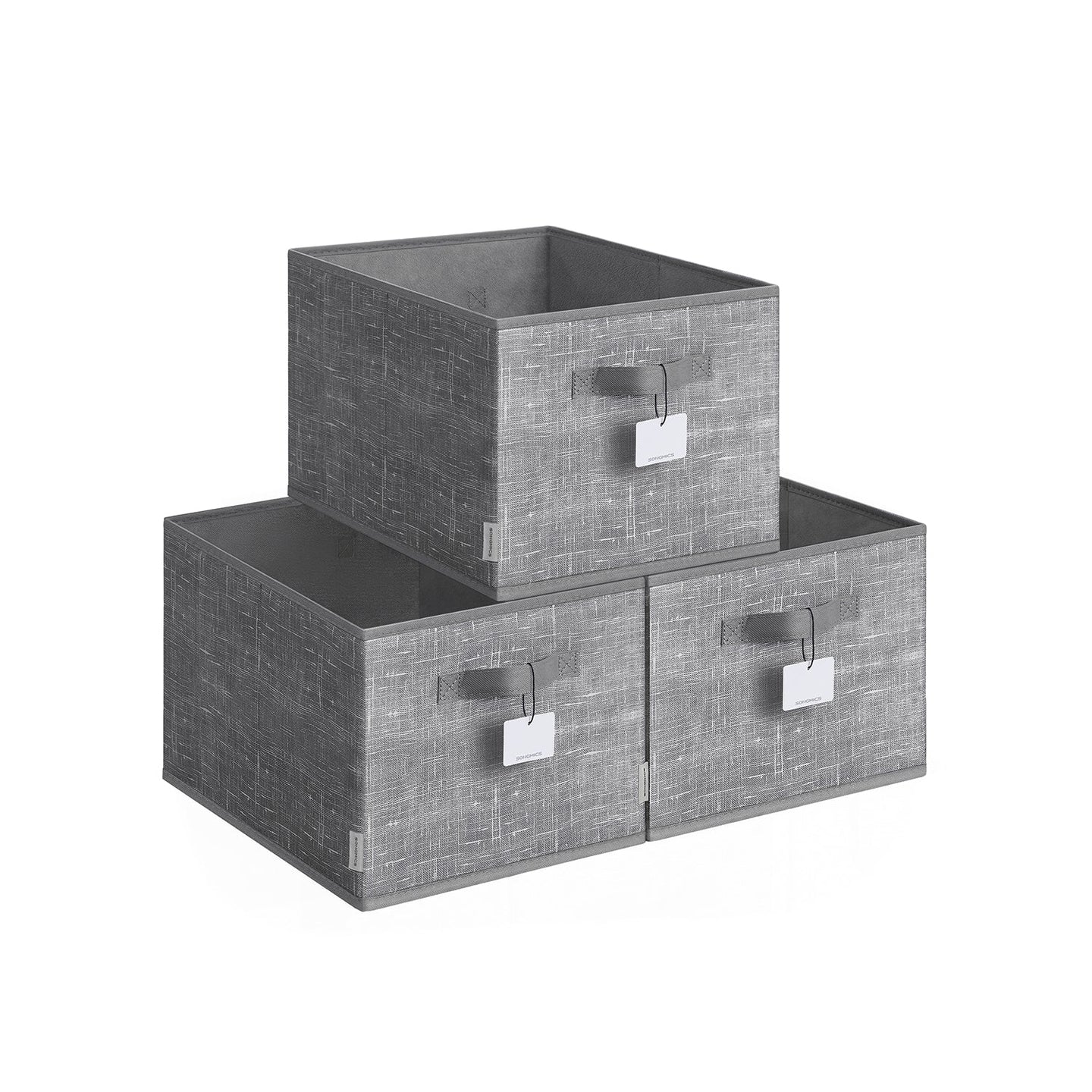 Collapsible Storage Boxes - Fabric - Cattail Grey - Set of 3 with Handles and Label Holders