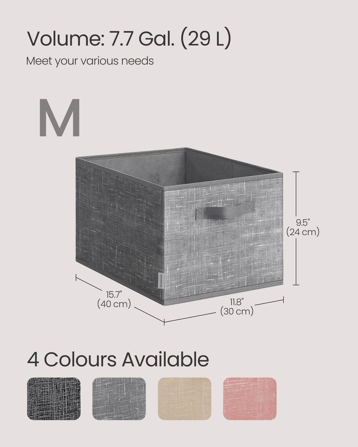 Collapsible Storage Boxes - Fabric - Cattail Grey - Set of 3 with Handles and Label Holders