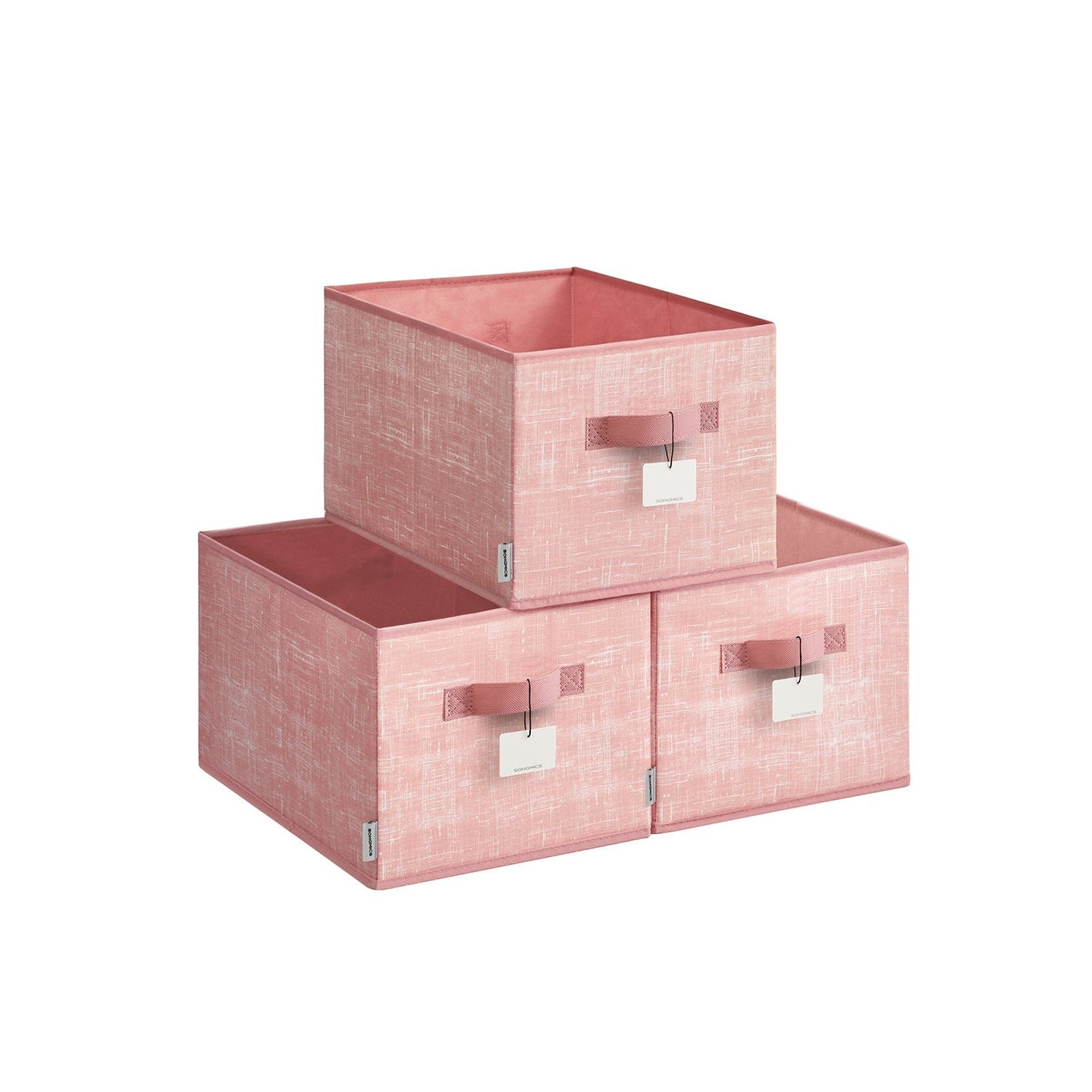 Collapsible Storage Boxes Set of 3 - Fabric - Jelly Pink - Wardrobe Organisers with Handles and Label Holders