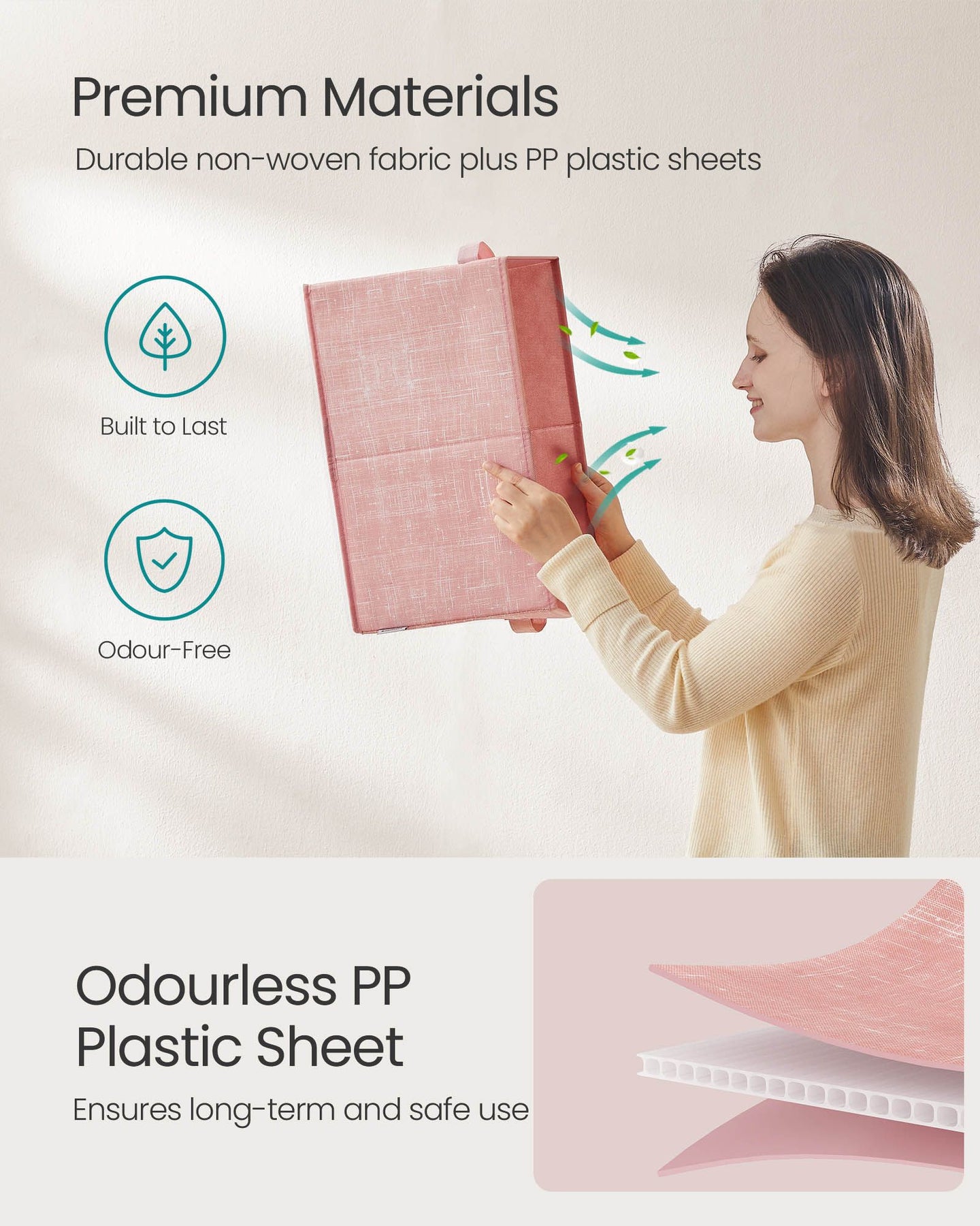 Collapsible Storage Boxes Set of 3 - Fabric - Jelly Pink - Wardrobe Organisers with Handles and Label Holders