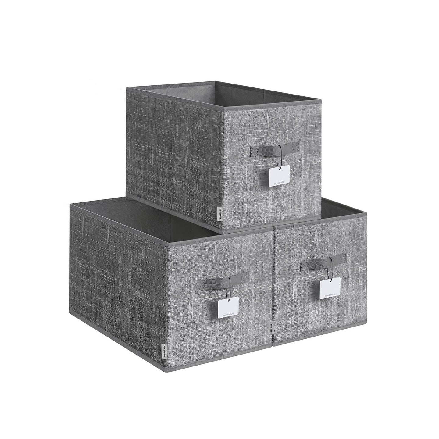Collapsible Storage Boxes Set of 3 - Fabric - Cattail Grey - Versatile Wardrobe Organisers with Handles and Label Holders