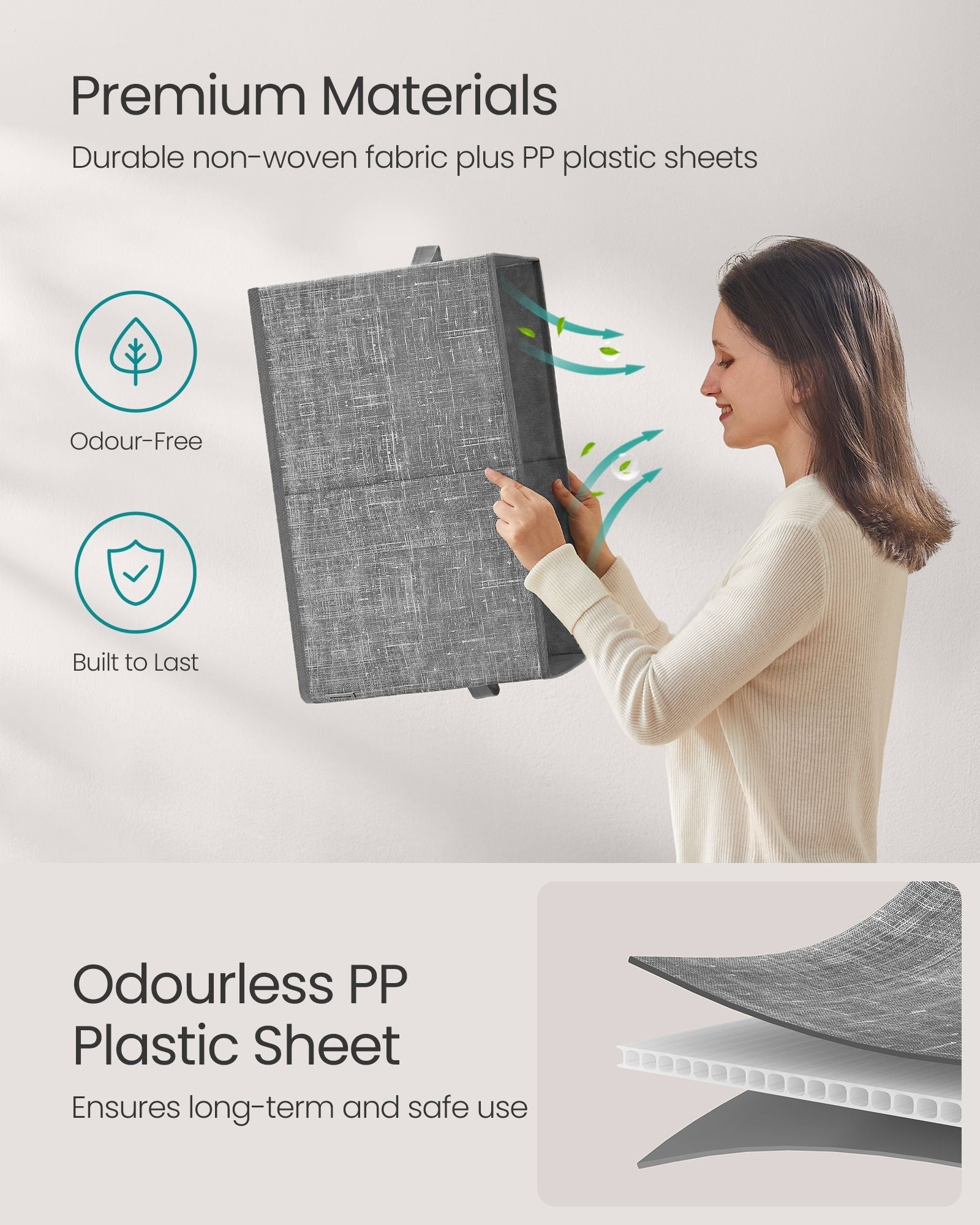 Collapsible Storage Boxes Set of 3 - Fabric - Cattail Grey - Versatile Wardrobe Organisers with Handles and Label Holders