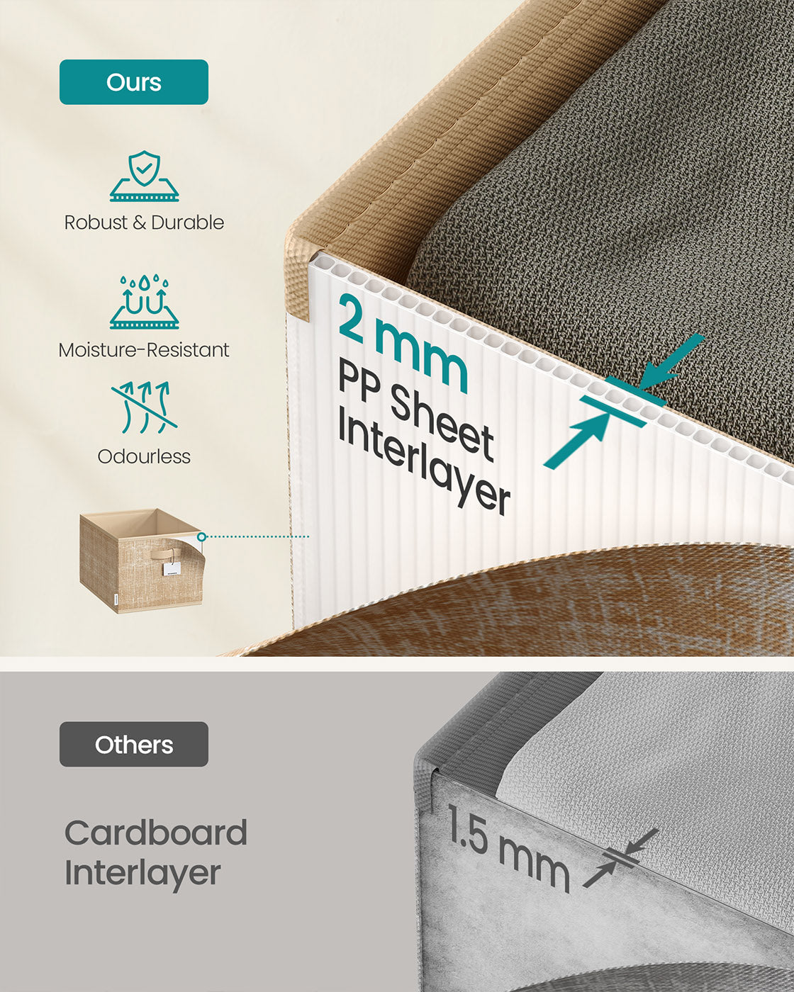 Collapsible Storage Boxes - Fabric - Sand Beige - Set of 3 with Handles and Label Holders