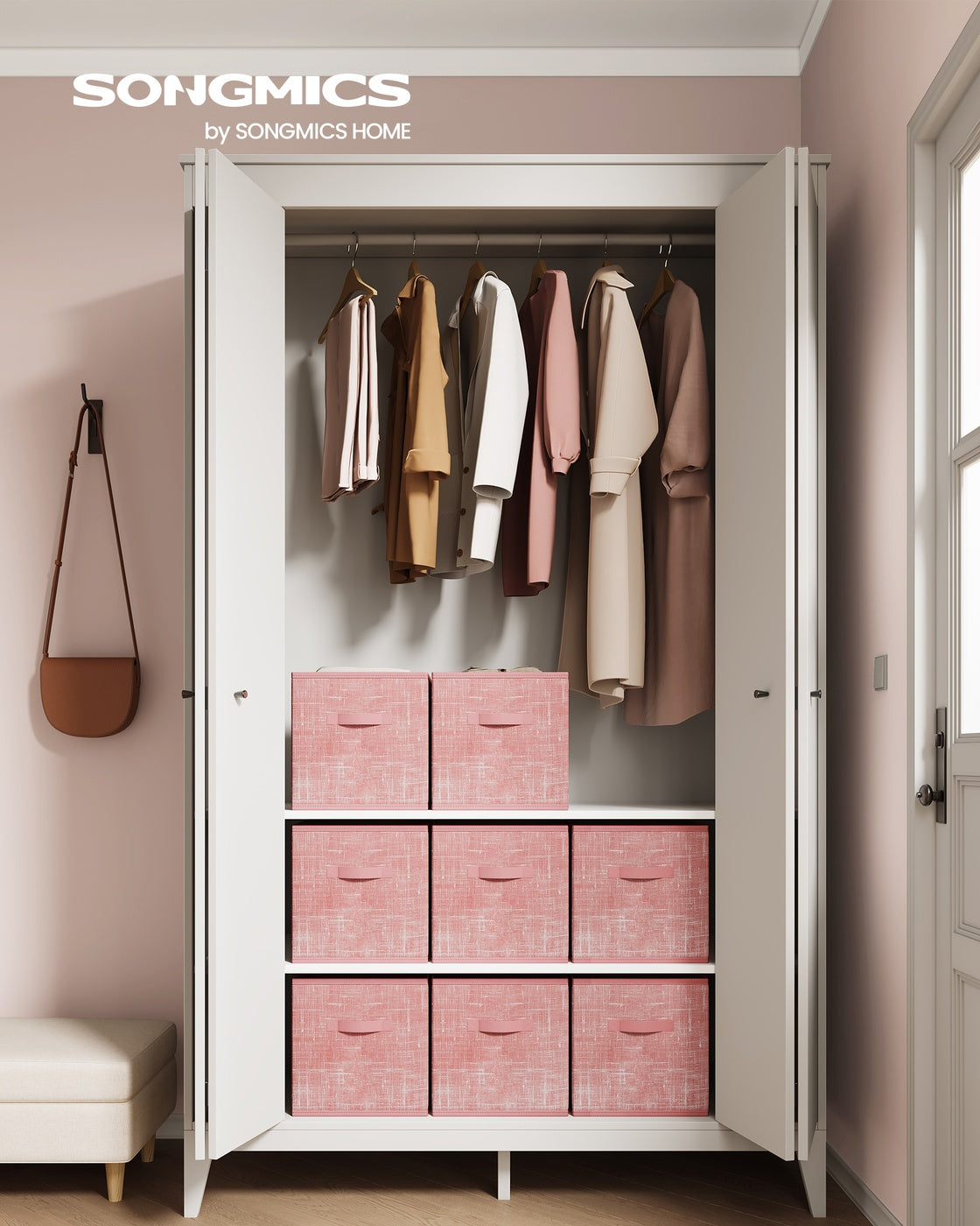 Storage Cubes - Non-Woven Fabric - Jelly Pink - Set of 8 with Double Handles