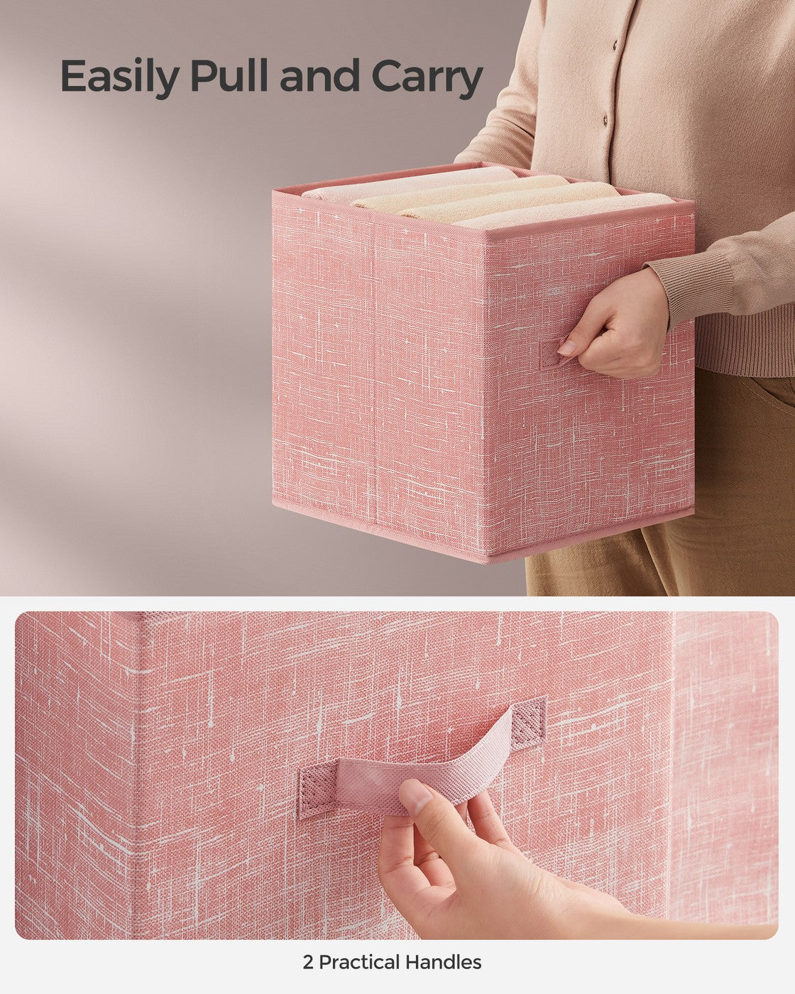 Storage Cubes - Non-Woven Fabric - Jelly Pink - Set of 8 with Double Handles